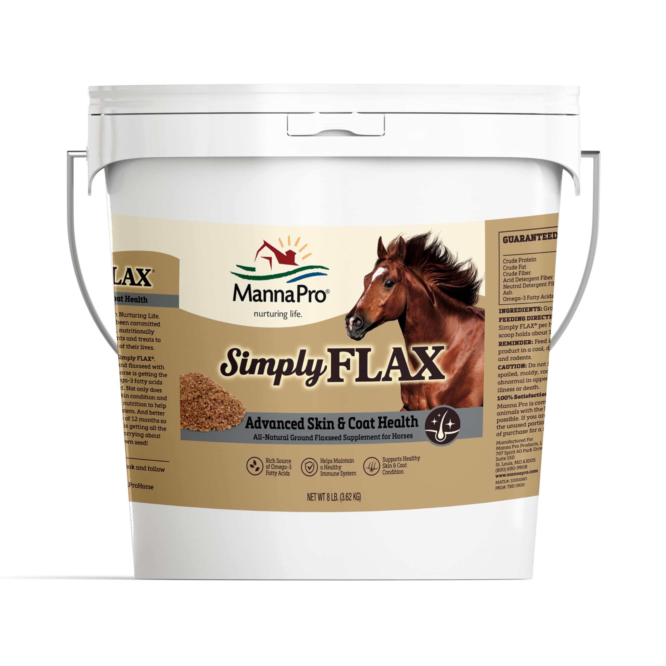 Manna Pro Simply Flax Supplement for Horses, Omega-3 Fatty Acids, 8 lbs