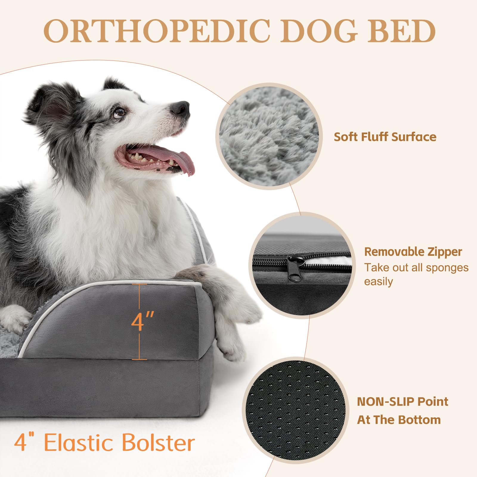 Comfort Expression Large Dog Beds Waterproof Orthopedic Foam Dog Sofa Beds Comfy Pet Bed With Washable Removable Cover & Non-Sli