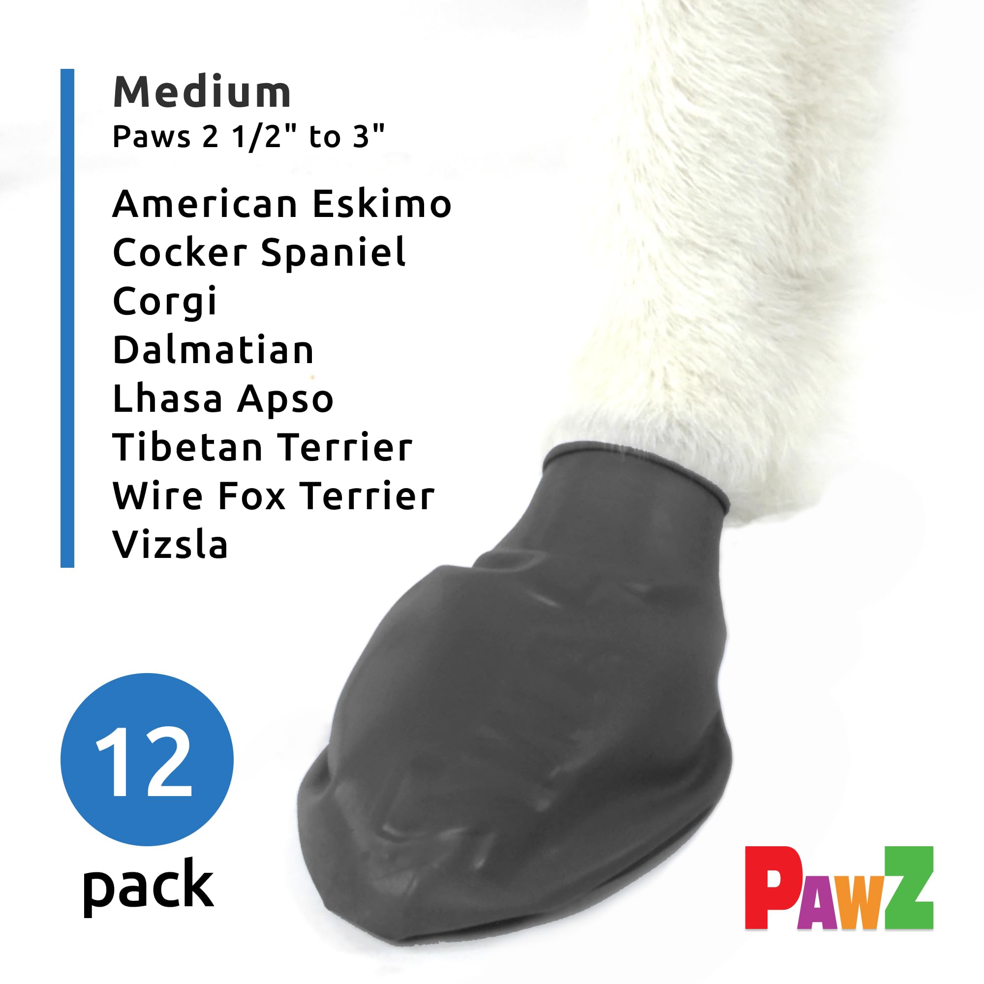 Pawz Dog Boots | Rubber Dog Booties | Waterproof Snow Boots For Dogs | Paw Protection For Dogs | 12 Dog Shoes Per Pack (Medium)