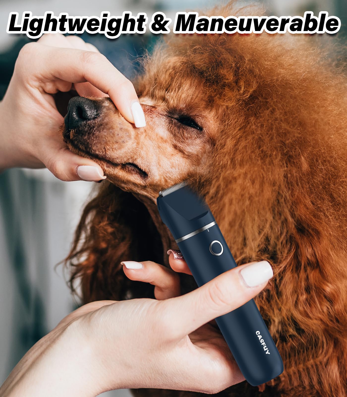 Casfuy Cordless Hair Trimmer, Low Noise Grooming Clipper for Dogs Cats & Small Pets, USB Rechargeable, Double Blades for Trimmin