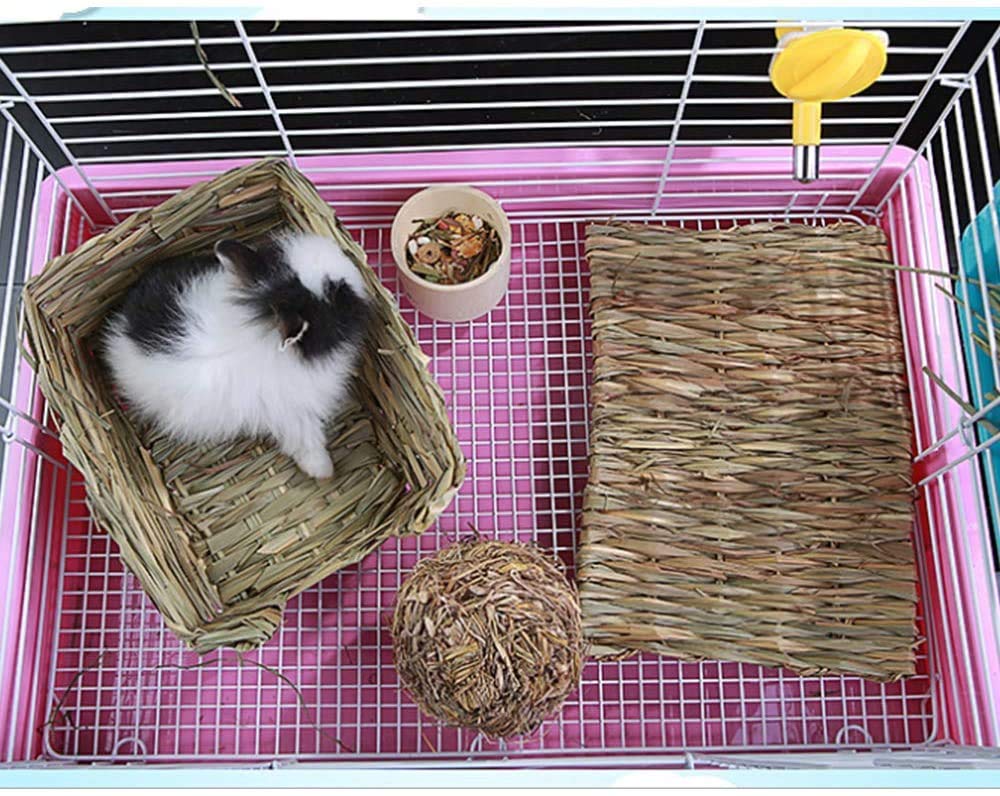 Hamiledyi Grass Mat Woven Bed Mat For Small Animal 4 Pcs Large Bunny Bedding Nest Chew Toy Bed Play Toy For Guinea Pig Parrot Rabbit Bunny Hamster Rat