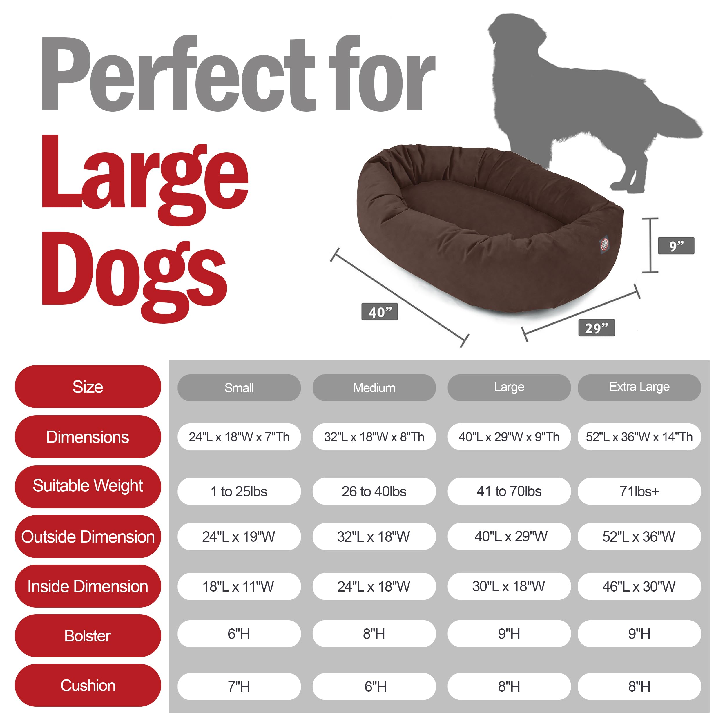 Majestic Pet 40 Inch Suede Calming Dog Bed Washable 40x29x9 (Inch) - Cozy Soft Round Donut Dog Bed w/Spine Support for Dogs to R