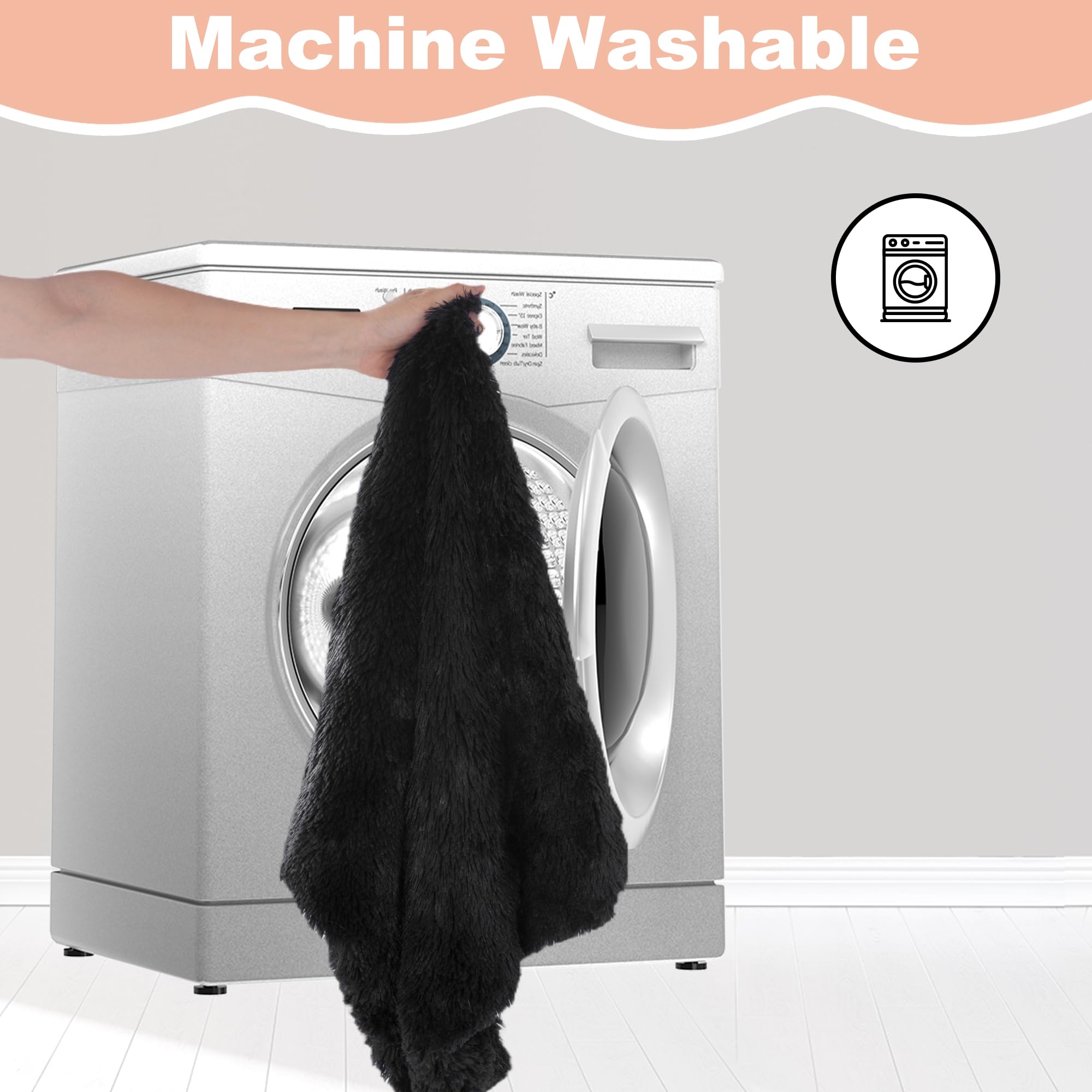 Bedfolks Waterproof Dog Crate Pad, Plush Dog Kennel Bed With Removable Cover, Faux Fur, Washable, 23''X18'', Black