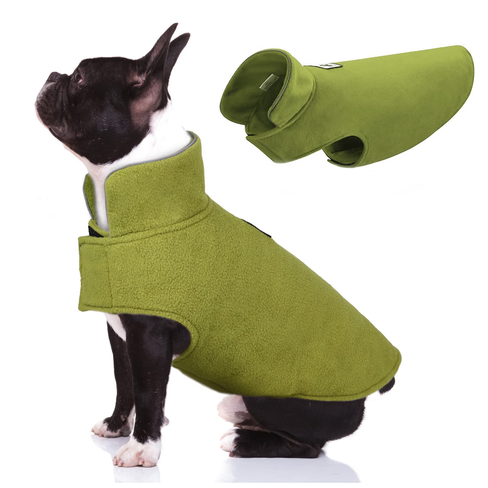 Dentrun Windproof Winter Warm Fleece Small Dog Coat Reversible Puppy Jacket Reflective Soft Pet Vest, Cold Weather Dog Sweater Apparel Leash Access Overcoat For Small Breeds, Green, Xs