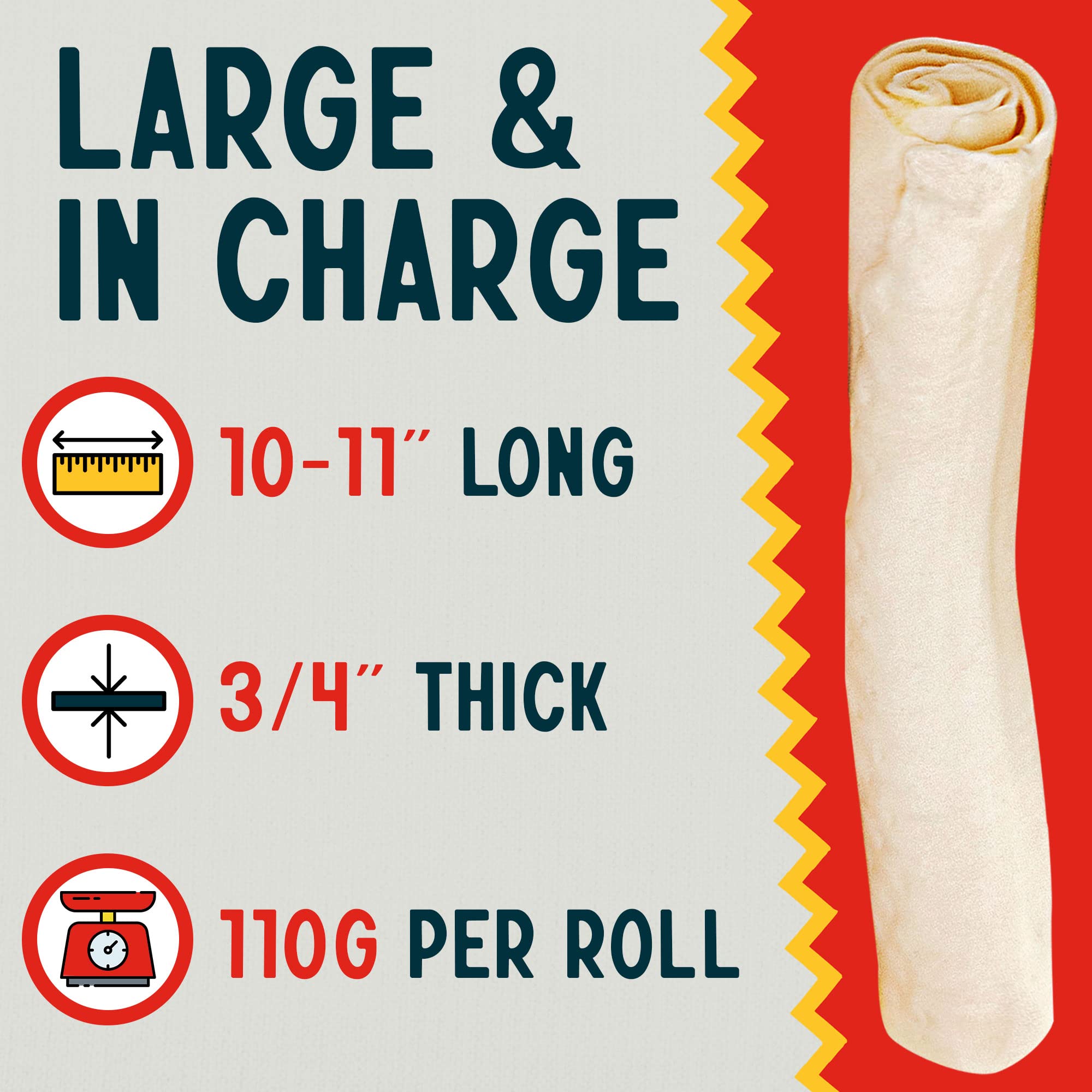 Canine Chews 10-11 Rawhide Bones for Large Dogs, Durable USA Beefhide Dog Rawhide Chews, Retriever Rolls 20 Pack (5 lbs)