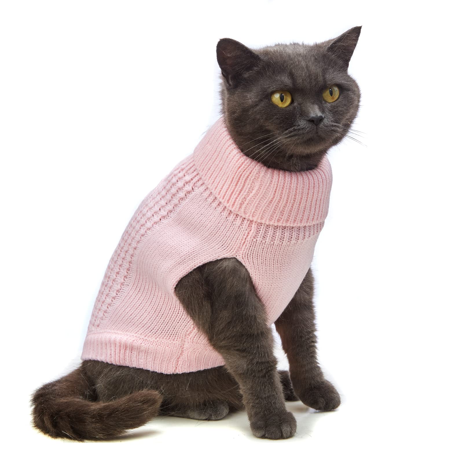 Jnancun Cat Clothes 14 Color Turtleneck Knitted Sleeveless Dog Sweater Warm Winter Cat Sweater Outfits For Cats Or Small Dogs In Cold Season(Large, Light Pink)