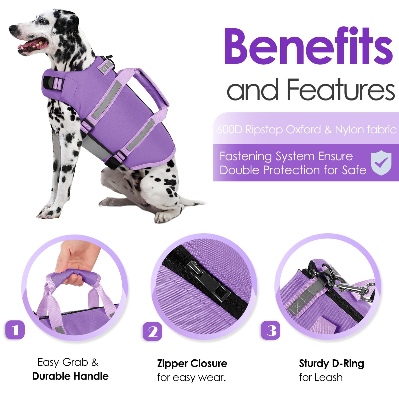 Aofitee Dog Life Jacket High Flotation, Dog Life Vest For Swimming, Reflective Small Dogs Swimsuit Lifejacket With Zipper And Re