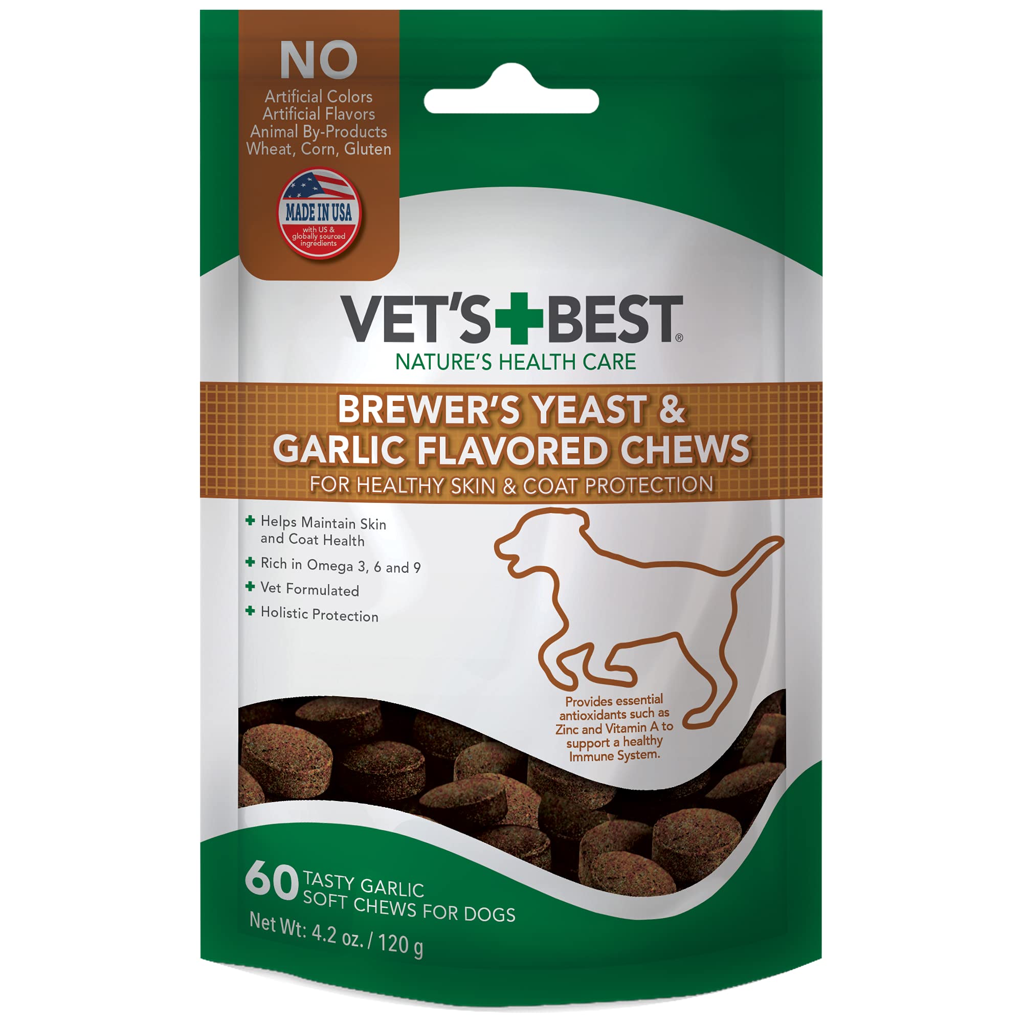 Vet's Best Brewers Yeast & Garlic Chews, Omega 3 for Dogs Healthy Skin & Coat Protection for Dogs, Dog Formulated with Veterinar