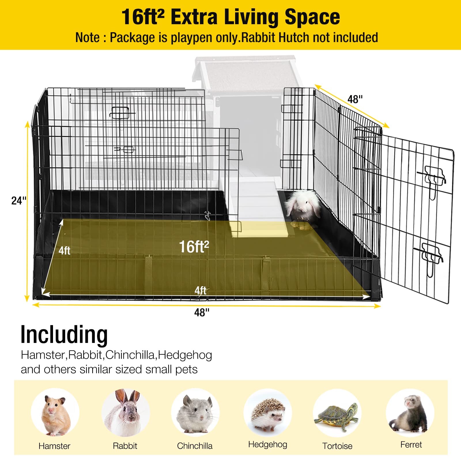 Aivituvin Rabbit Pen Indoor Bunny Pet Playpen Large Guinea Pig Outdoor Exercise Run Pet Enclosure-Playpen Only