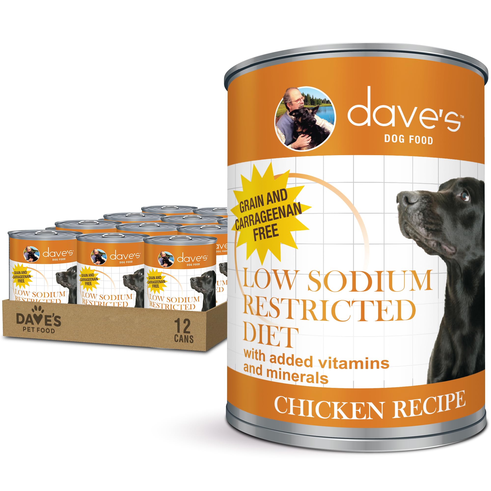 Daves Pet Food Restricted Sodium Diet for Dogs, Chicken Pate Recipe, 13.2 oz Canned Dog Food, Case of 12