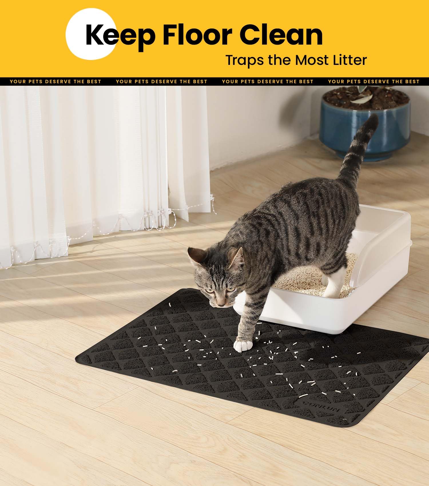Conlun Cat Litter Mat Litter Trapping Mat, 24   X 17    Premium Durable Pvc Cat Litter Box Mat With Scatter Control, Non-Slip, L
