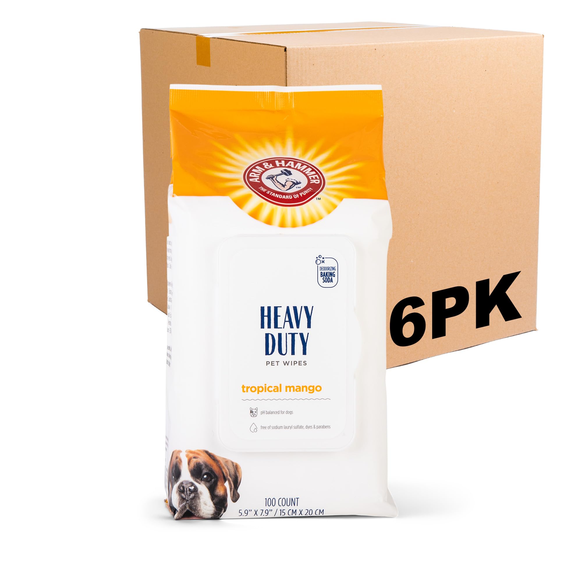Arm & Hammer For Pets Heavy Duty Multipurpose Bath Wipes For Dogs | All Purpose Dog Wipes Remove Smell & Refresh Skin For Pets | Fruity Mango, Hundred Count - 6 Pack Of Pet Wipes