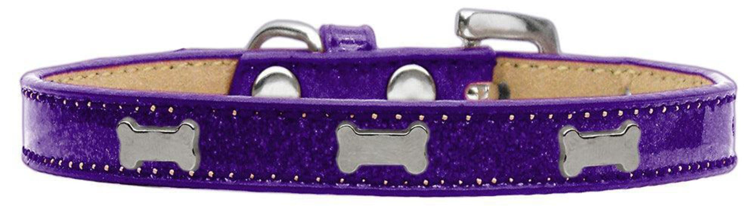 Mirage Pet Products Bone Widget Dog Collar, Size 12, Purple/Silver