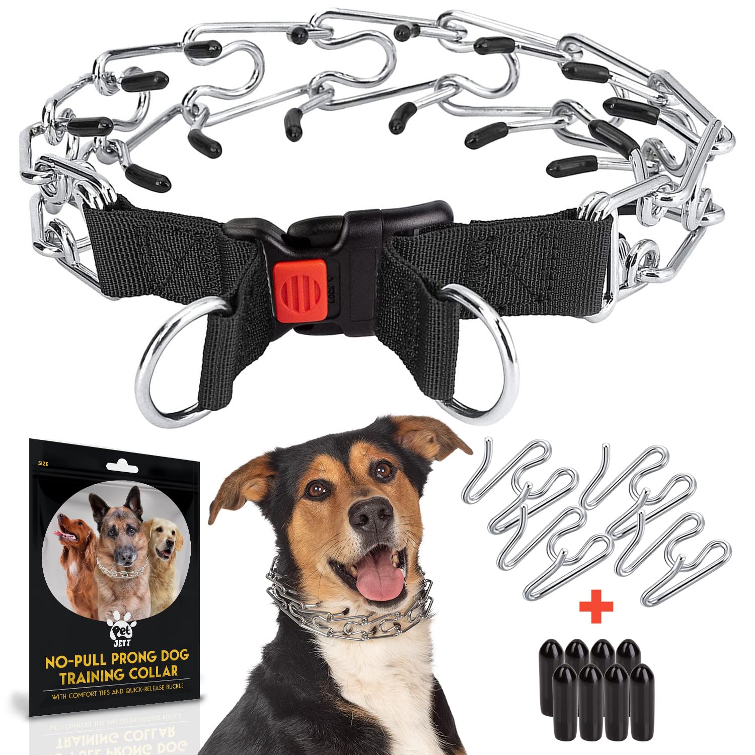Petjett Prong Collar For Dogs - No Pull Choke Collar For Dogs, Pinch Collar For Dogs, Dog Training Collar & Dog Walking Tool For Small, Medium, Or Large Breed - Stainless Steel Metal Dog Choker Chain