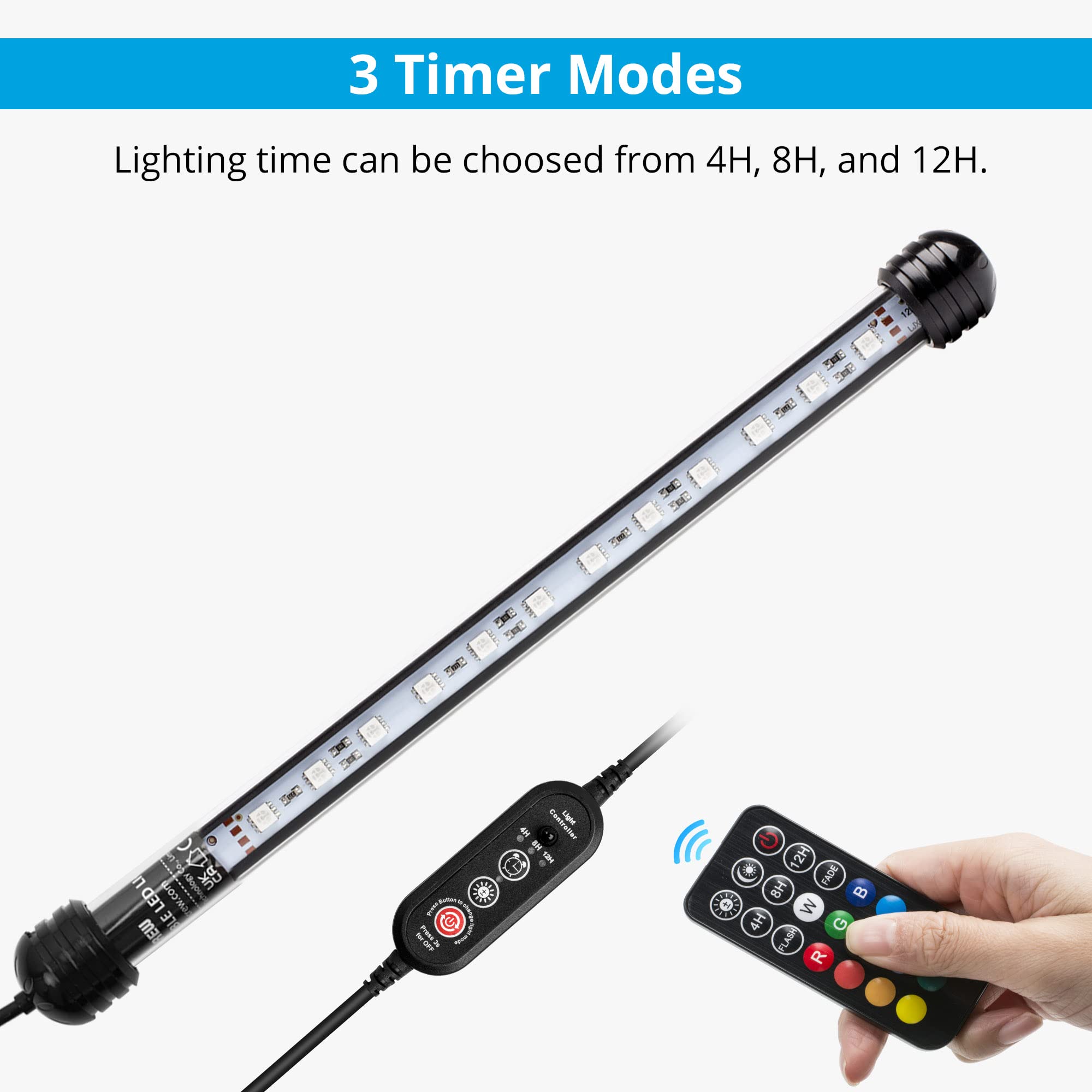 Nicrew Submersible Rgb Aquarium Light, Underwater Fish Tank Light With Timer, Multicolor Led Light With Remote Controller, 11 Inches