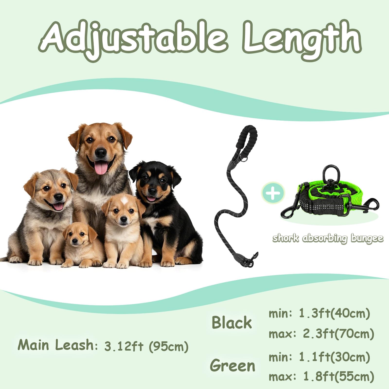 Leosasa Double Dog Leash - 360Swivel Tangle Free Splitter Attachment, 1 Rope With Handle, 2 Dogs Multi-Functional Leash, For Out