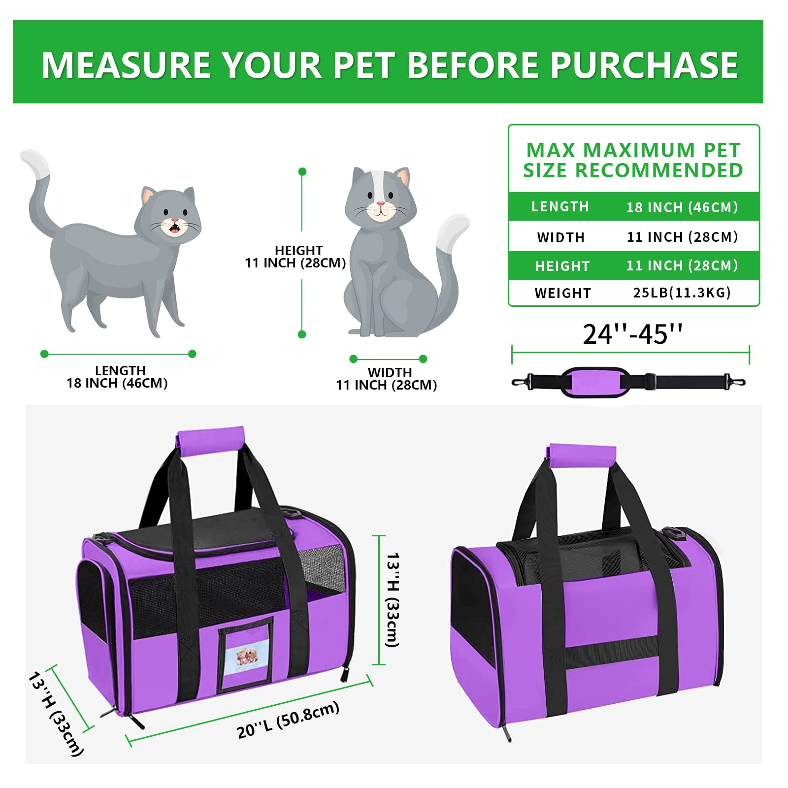 Seclato Large Cat Carrier Soft Sided Pet Carriers For Large Cats Under 25 Lbs, 20'' Dog Carrier Cat Carrier For 2 Cats Travel Ca