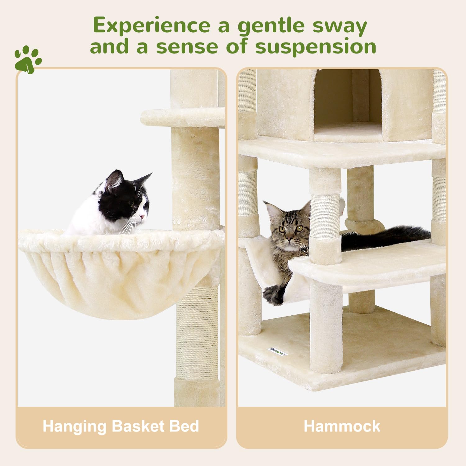 Globlazer C66 Corner Cat Tree For Large Cats, 66Inch Tall Curved Series Large Cat Tower For Multiple Indoor Cats With 6 Scratchi