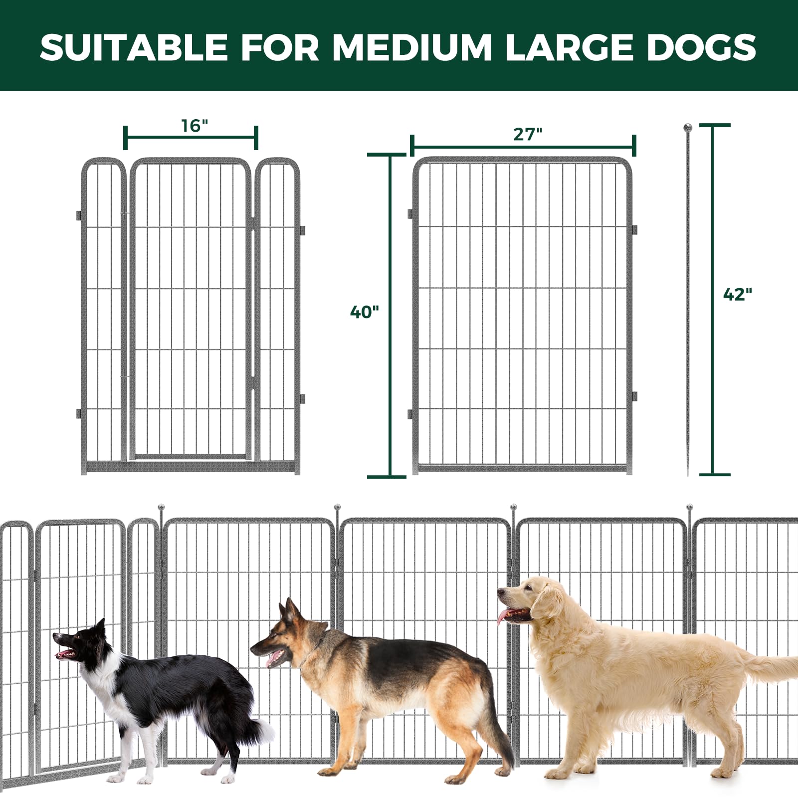Fxw Aster Dog Playpen Outdoor,8/16 Panels Dog Fences For The Yard,24''/32''/40'' Height Metal Dog Pens Outdoor Pet Fence With Do