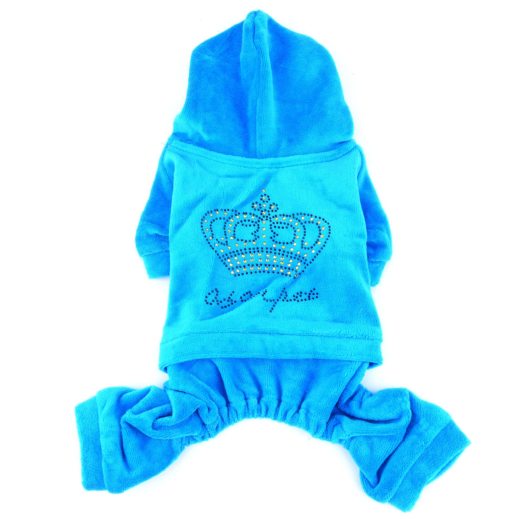 Smalllee_Lucky_Store Pet Clothes For Small Dog Cat Soft Velvet Crown Jumpsuit Coat Hooide Pajamas Tracksuit Blue Xl