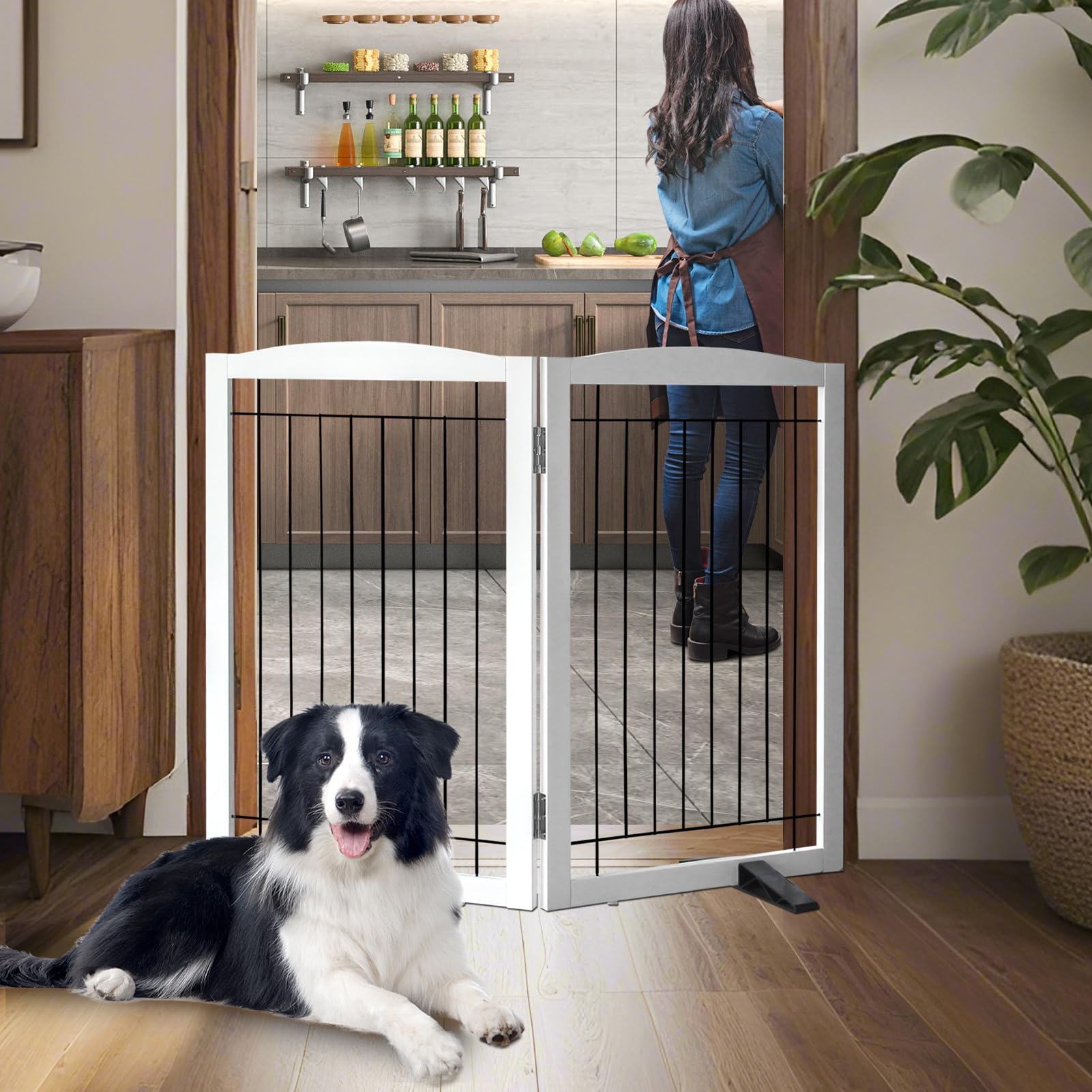 Dog Fence Indoor - 2-Panel Freestanding Dog Gate for Doorways, Hallways, House or Stairs -40x32-Inch Retractable Foldable Expand