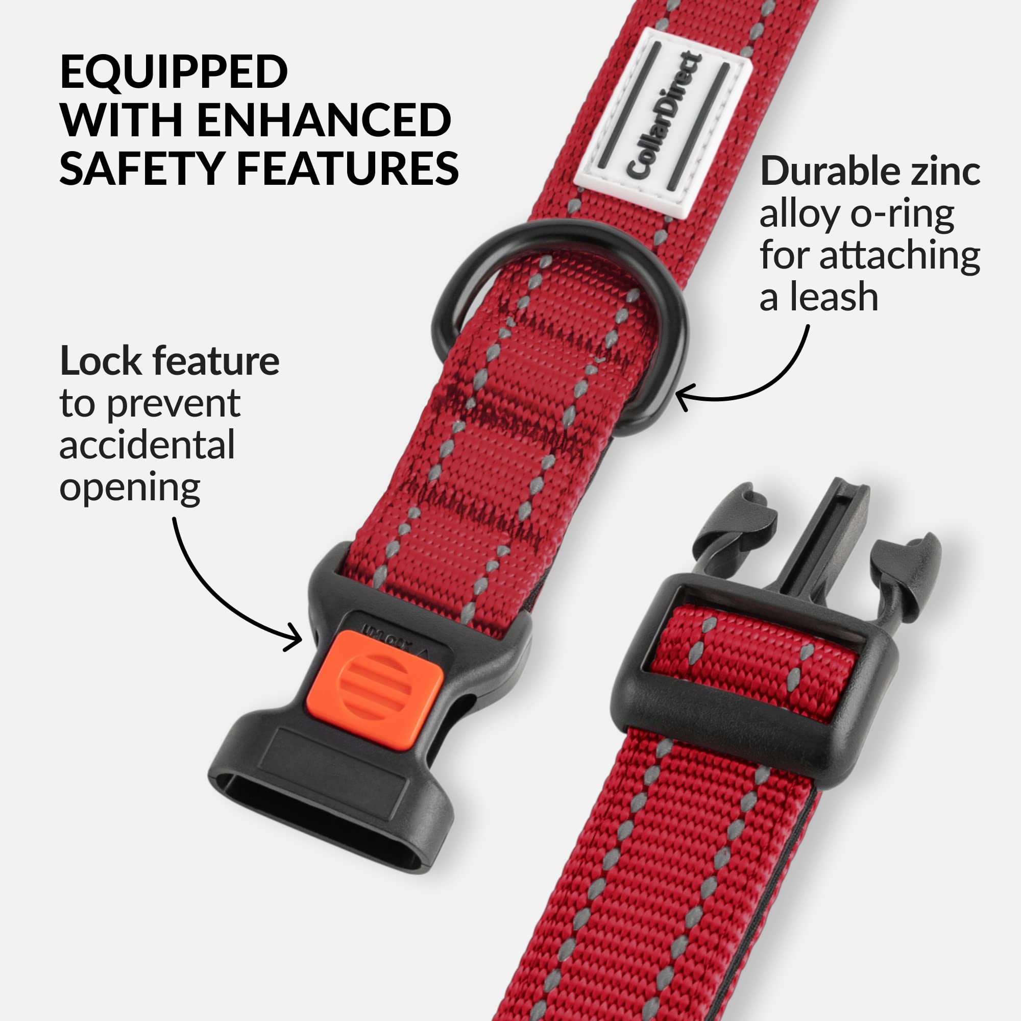 Collardirect Reflective Padded Dog Collar For A Small, Medium, Large Dog Or Puppy With A Quick Release Buckle - Boy And Girl - Nylon Suitable For Swimming (18-26 Inch, Red)