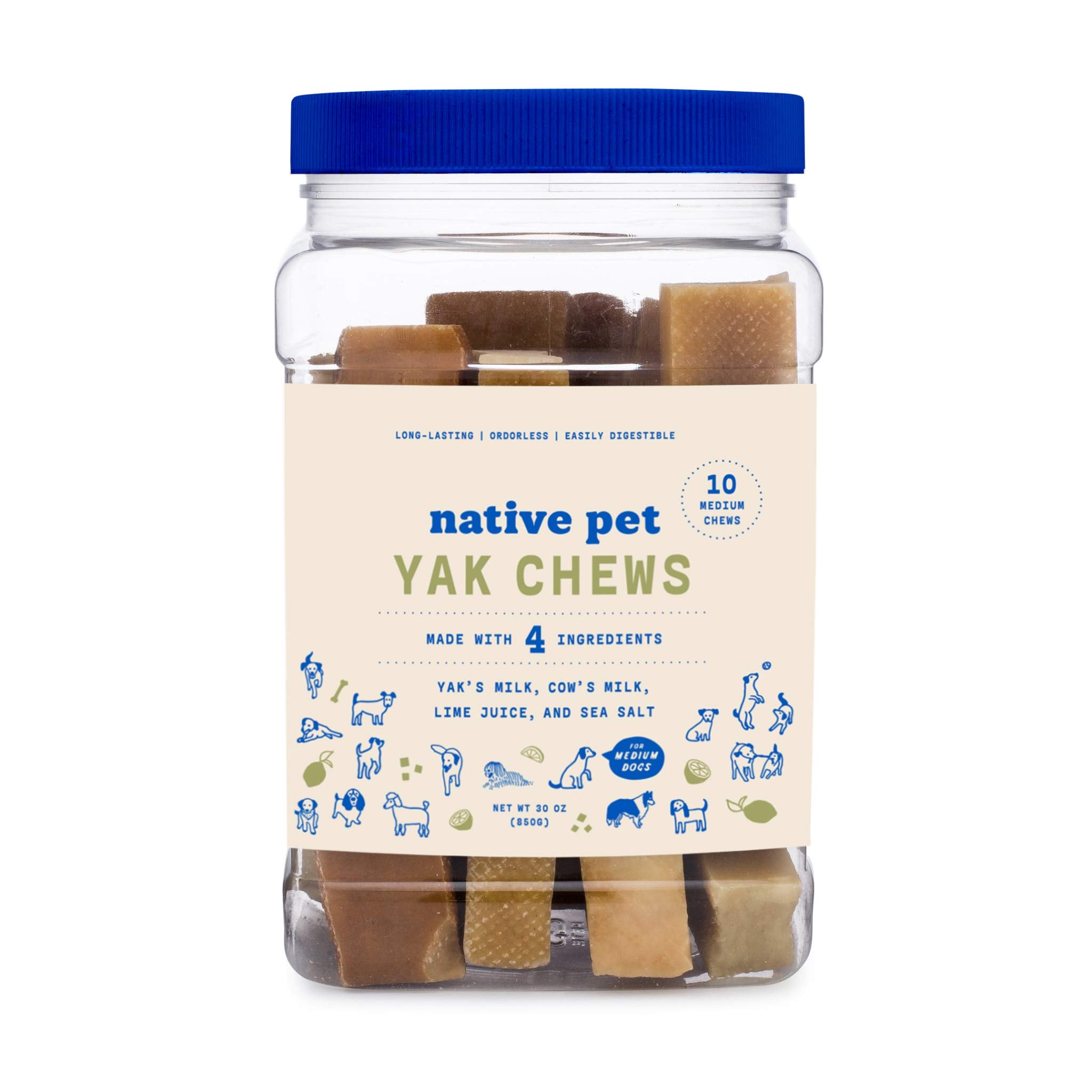 Native Pet Yak Cheese Himalayan Dog Chews - Long Lasting Dental Sticks for Medium Breeds - 100% All Natural Himalayan Yak Chews