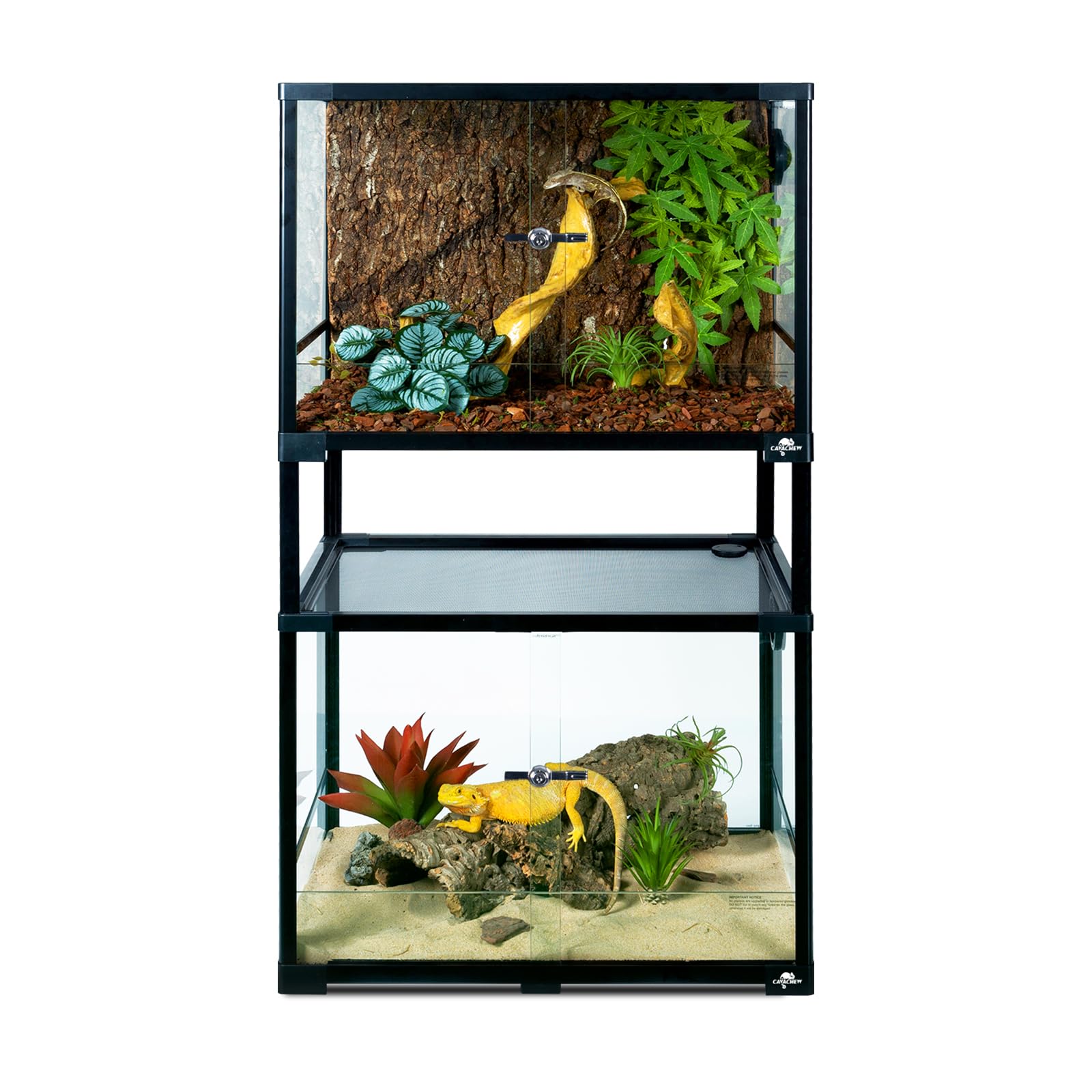 Cavachew Double Stacked Reptile Tank, 24'' X 18'' X 44'' Tall Reptiles Terrarium, Front Opening, Full Vision, Knock Down, 2 Pack