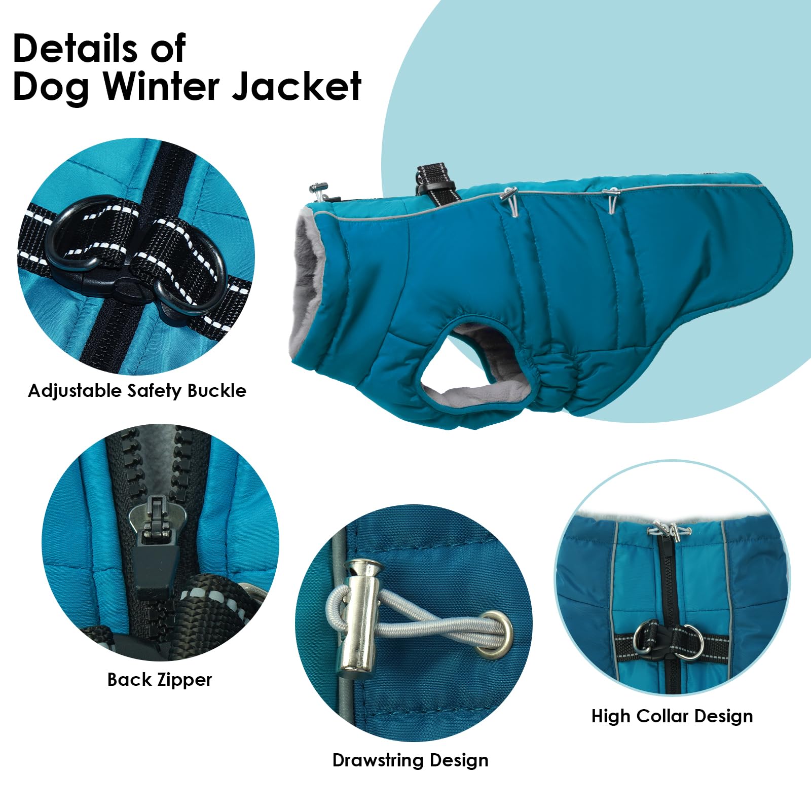 IKIPUKO Small Dog Coat - Warm Zip Up Snowsuit Dog Harness Vest, Reflective, Water-Resistant, Green