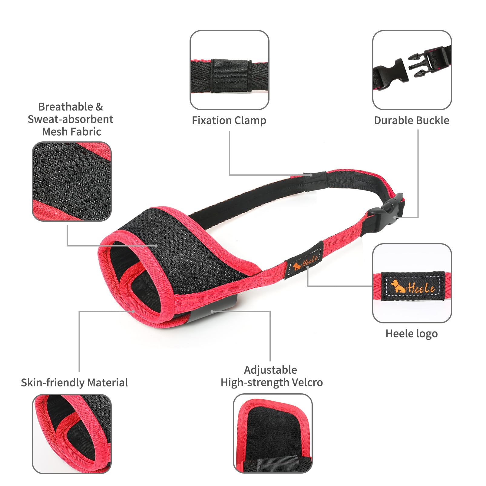 Heele Dog Muzzle,Soft Nylon Muzzle Anti Biting Barking Chewing,Air Mesh Breathable Drinkable Adjustable Loop Pets Muzzle For Small Medium Large Dogs 4 Colors 4 Sizes (Xxl, Red)