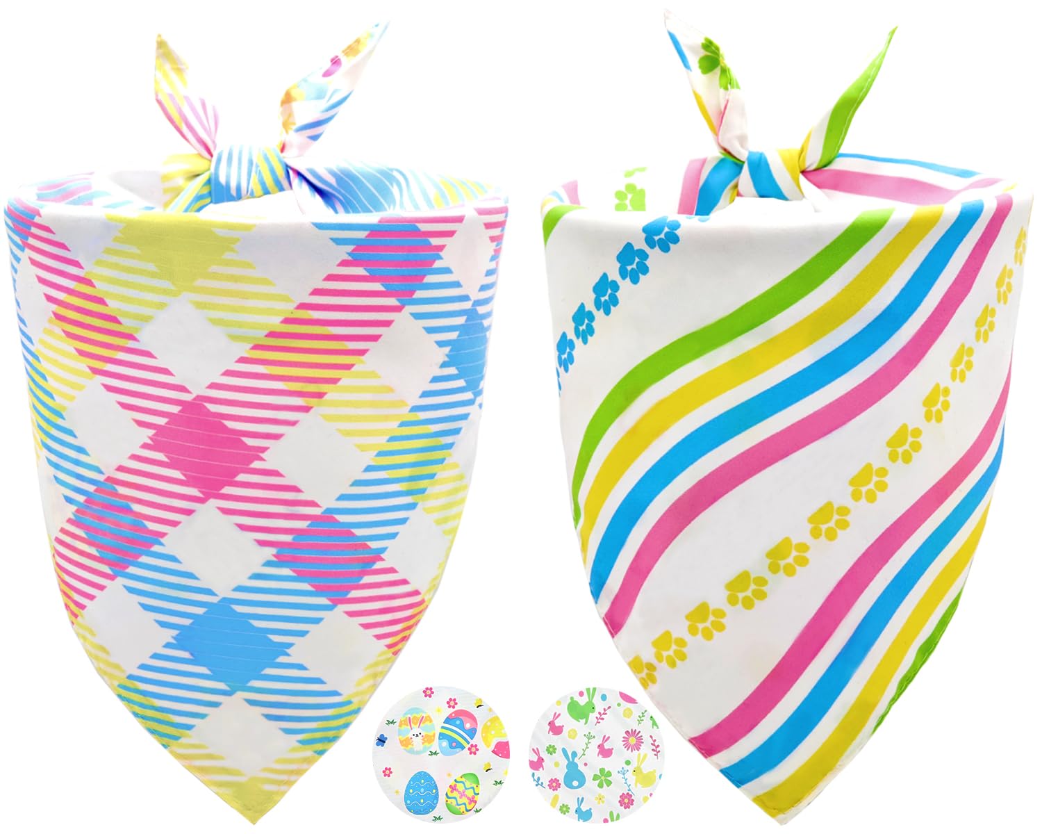 Cozyhaus Easter Dog Bandanas For Large Dogs,Reversible 2-Pack Spring Scarves,Holiday Outfits With Colorful Egg And Bunny Designs