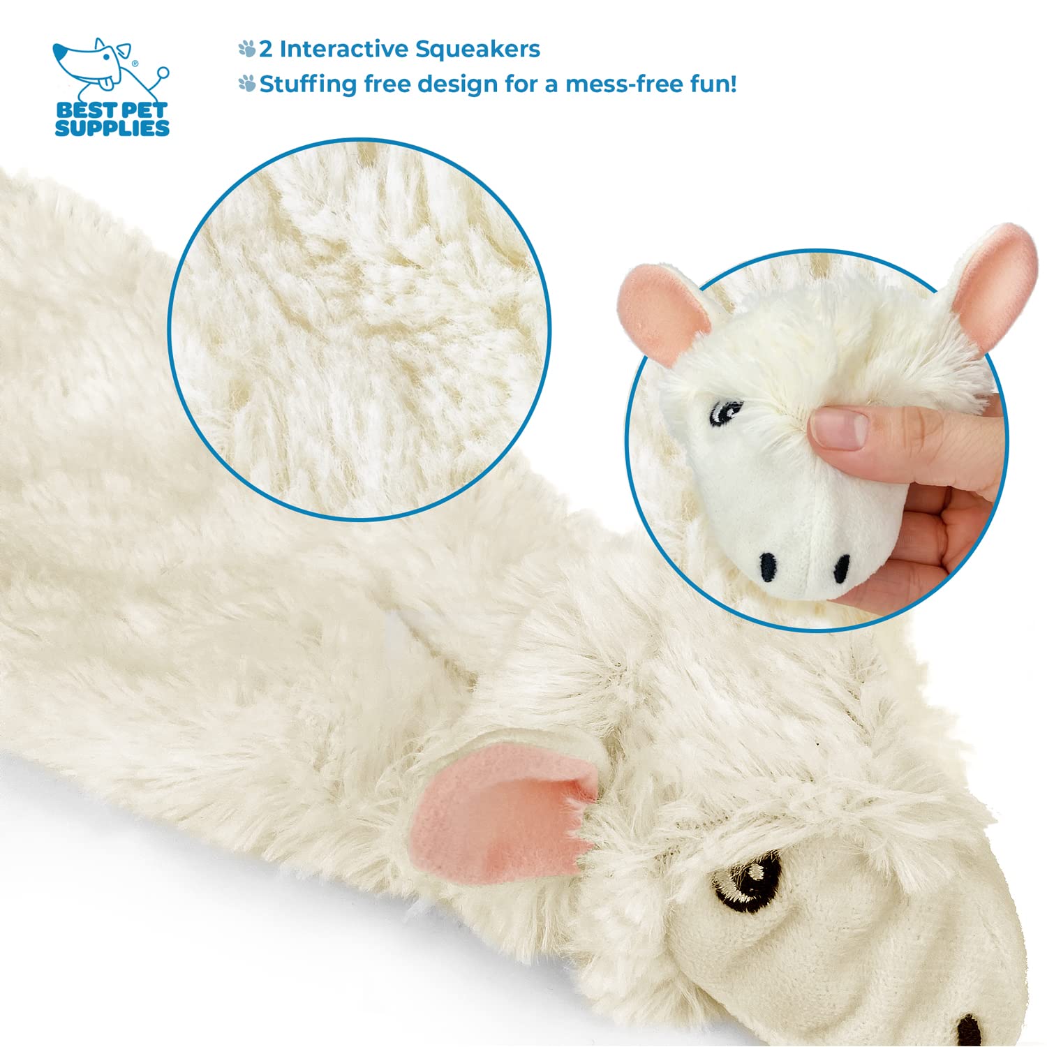 Best Pet Supplies 2-In-1 Stuffless Squeaky Dog Toys With Soft, Durable Fabric For Small, Medium, And Large Pets, No Stuffing For Indoor Play, Holds A Plastic Bottle - Sheep, Cow, Medium