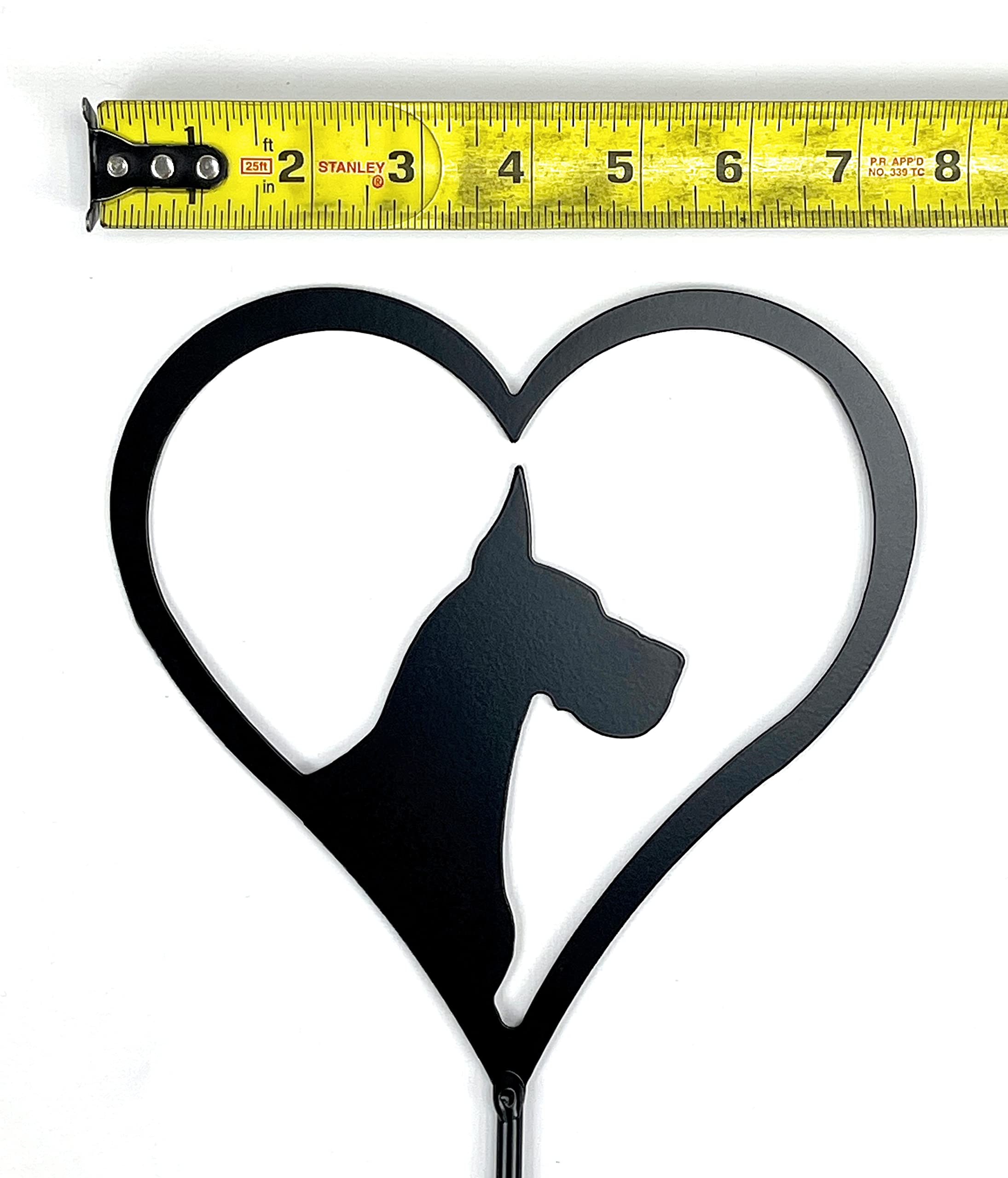 Great Dane Silhouette Metal Art Heart Shaped Gift Yard Stake Grave Marker Powder Coated Black