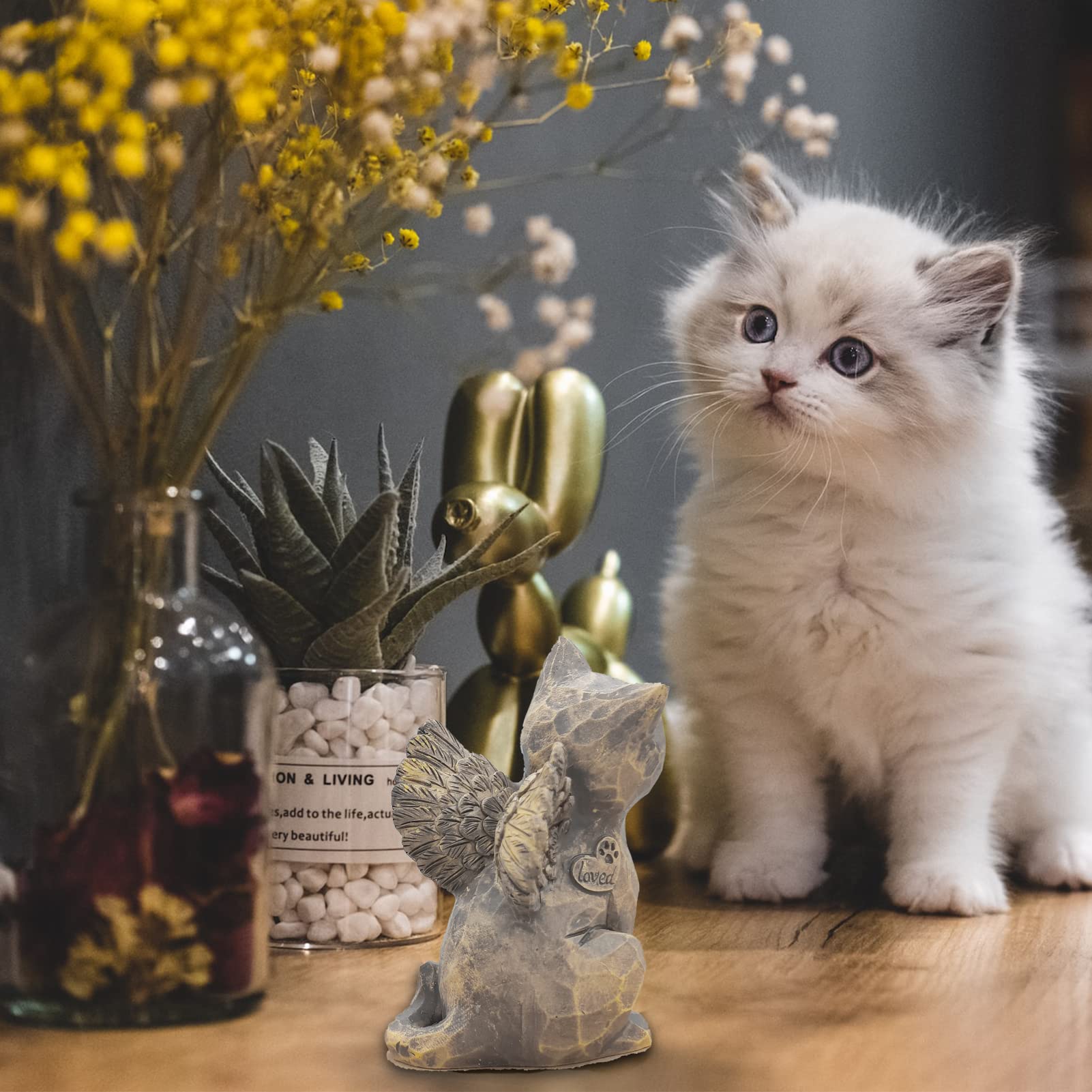 Tsyulog Cat Angel Memorial Figurine, Cat Memorial Gifts, Losing A Cat Sympathy Gift, Cat Gifts For Cat Lovers, Passed Away Cat Gift, Sculpted Hand-Painted Figure