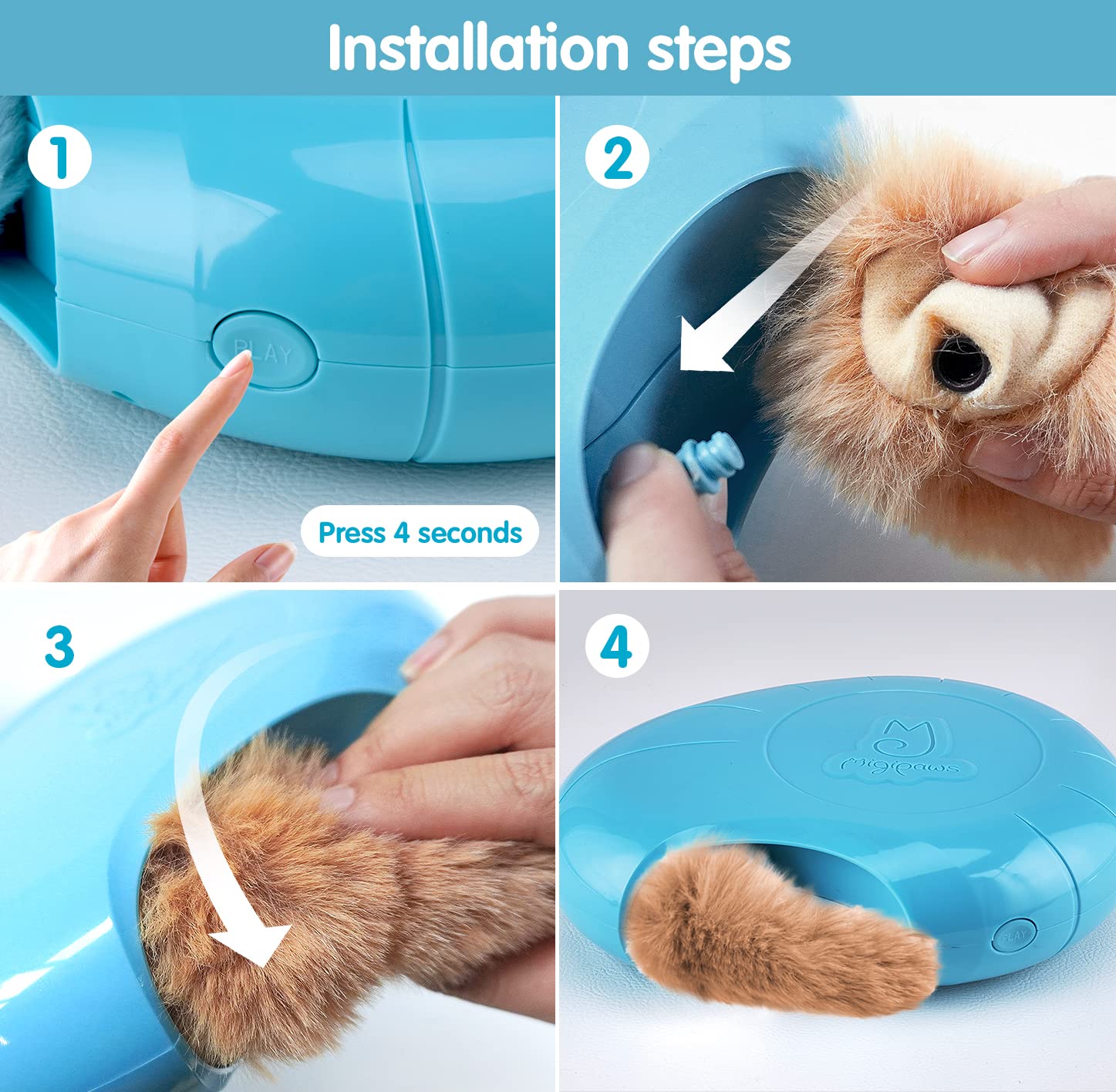 Migipaws Hide And Seek Replacements,2 Plush Balls With Catnip,2 Plush Tails With Catnip,Kitty Kitten Catnip Exercise Toys