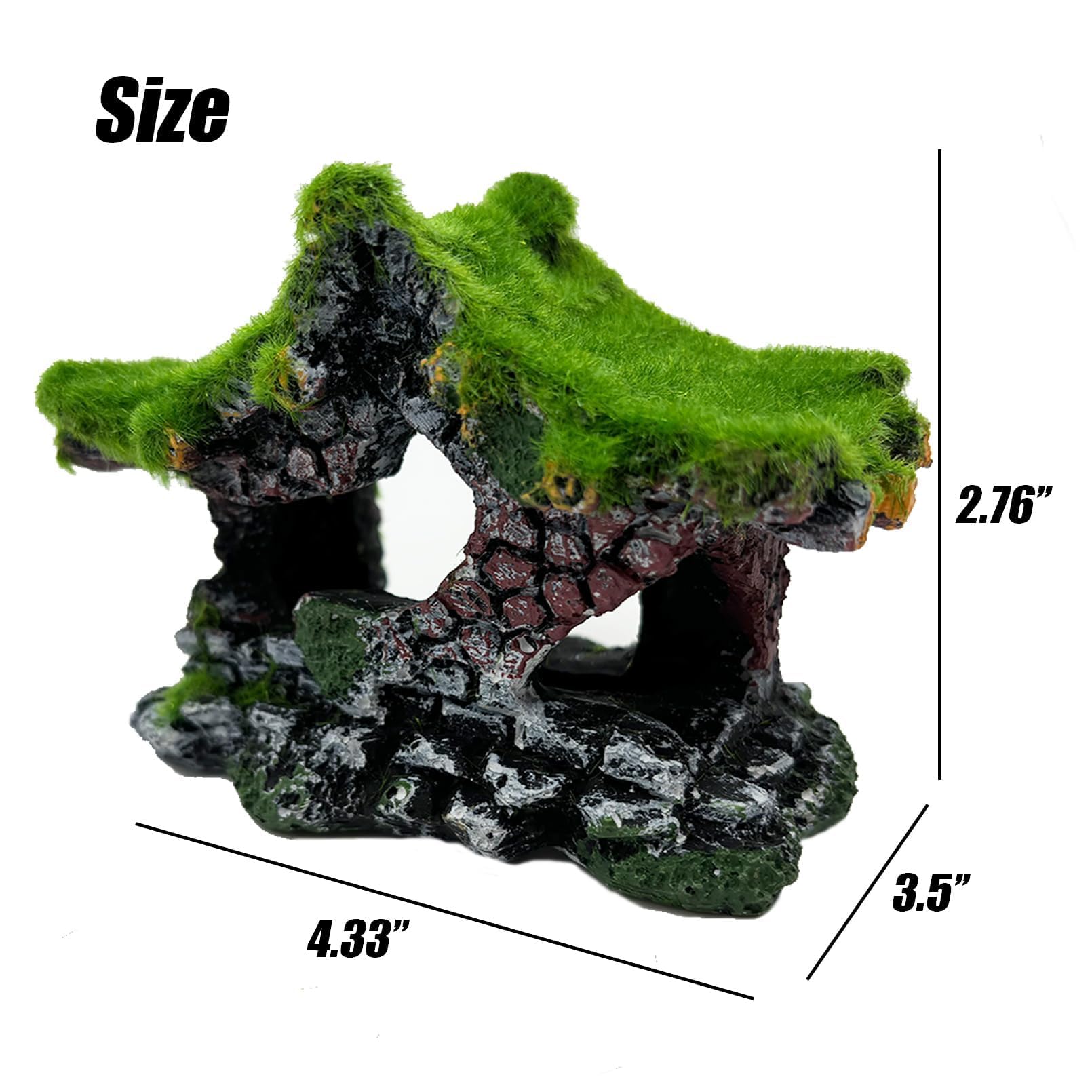 Aquarium Decoration House Resin Hollow Hideout House, Betta Fish Hide Accessories Cave Ornament Tank Small Fish Hideaway With Moss