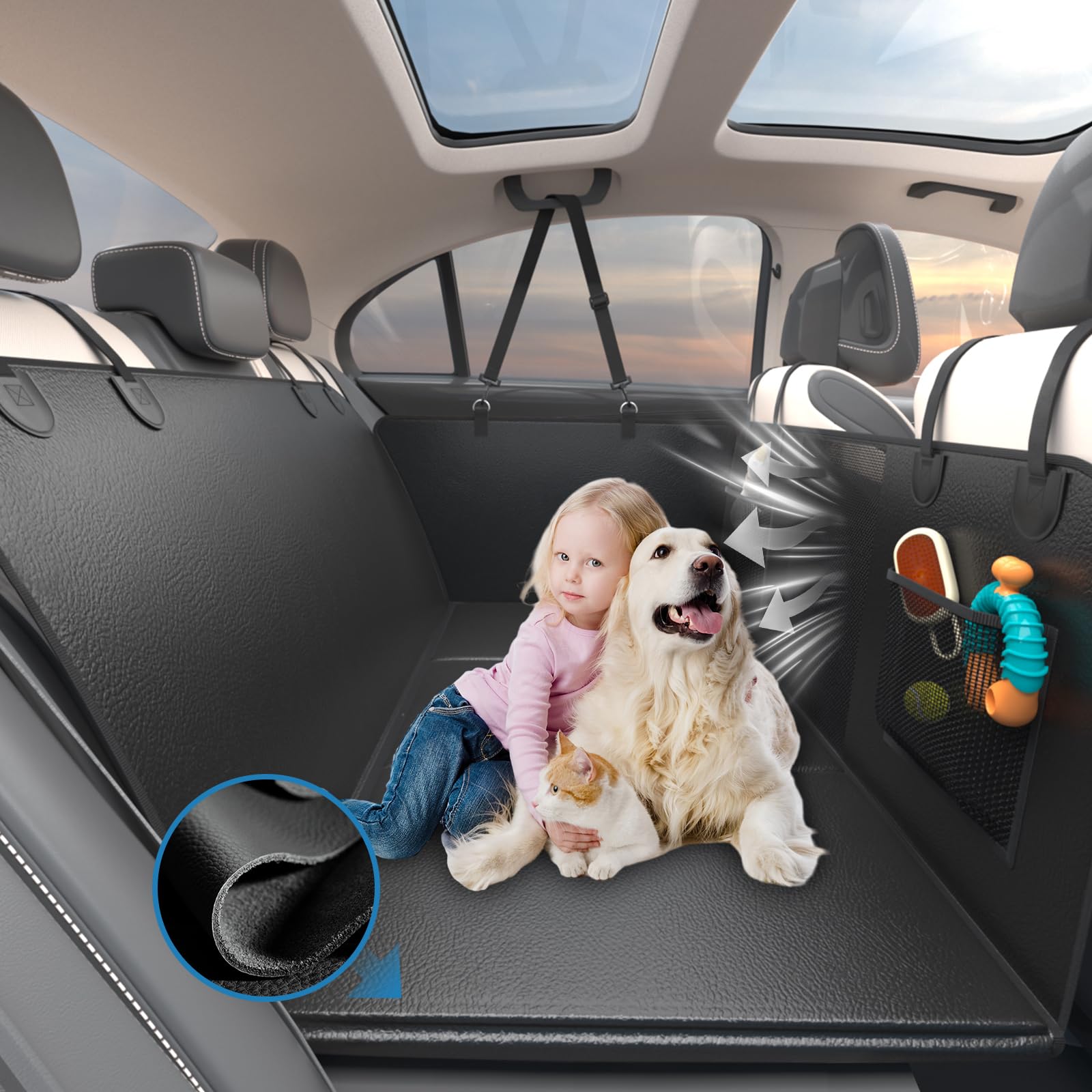 Nidouillet Back Seat Extender For Dogs - Pu Leather Dog Car Seat Cover For Back Seat Anti-Scratch Hard Bottom Max 440Lbs, Waterp