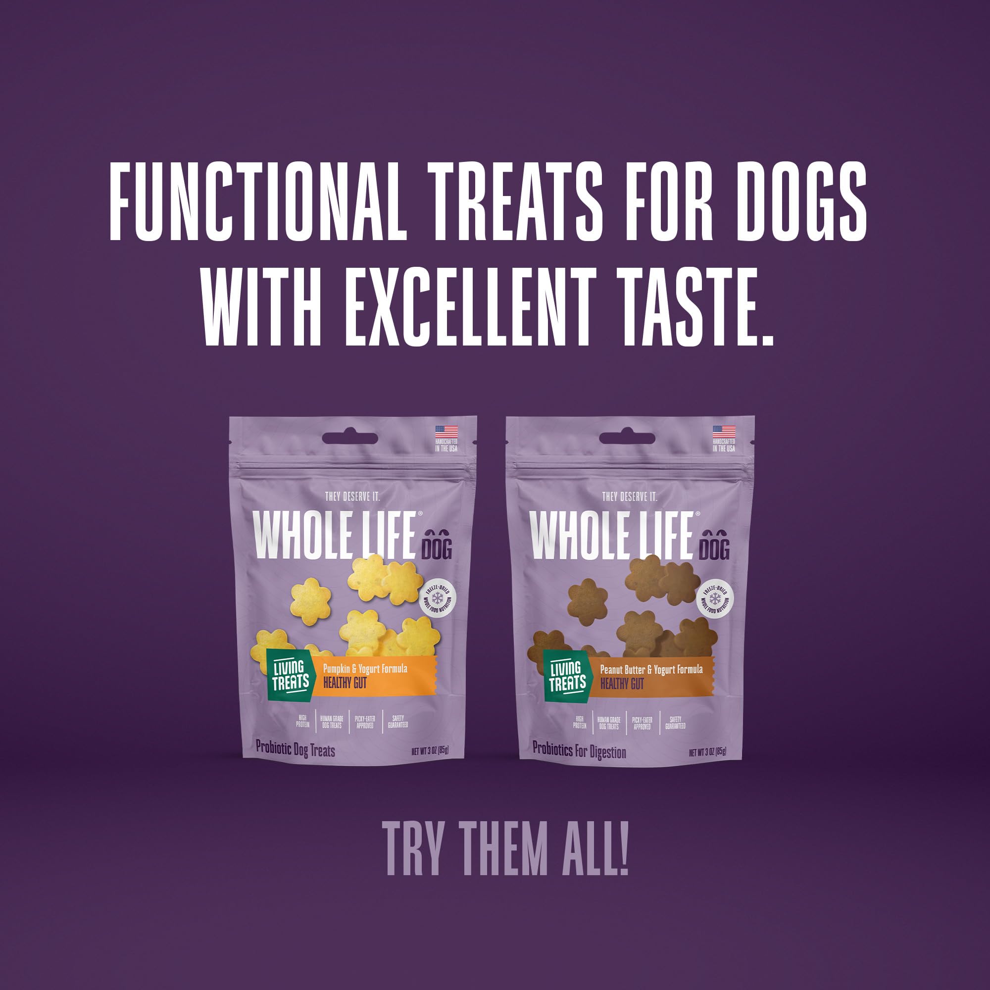 Whole Life Dog Living Treats for Dogs - Human Grade Probiotics for Digestive & Gut Health, Gas, Diarrhea, Vomit & Constipation R