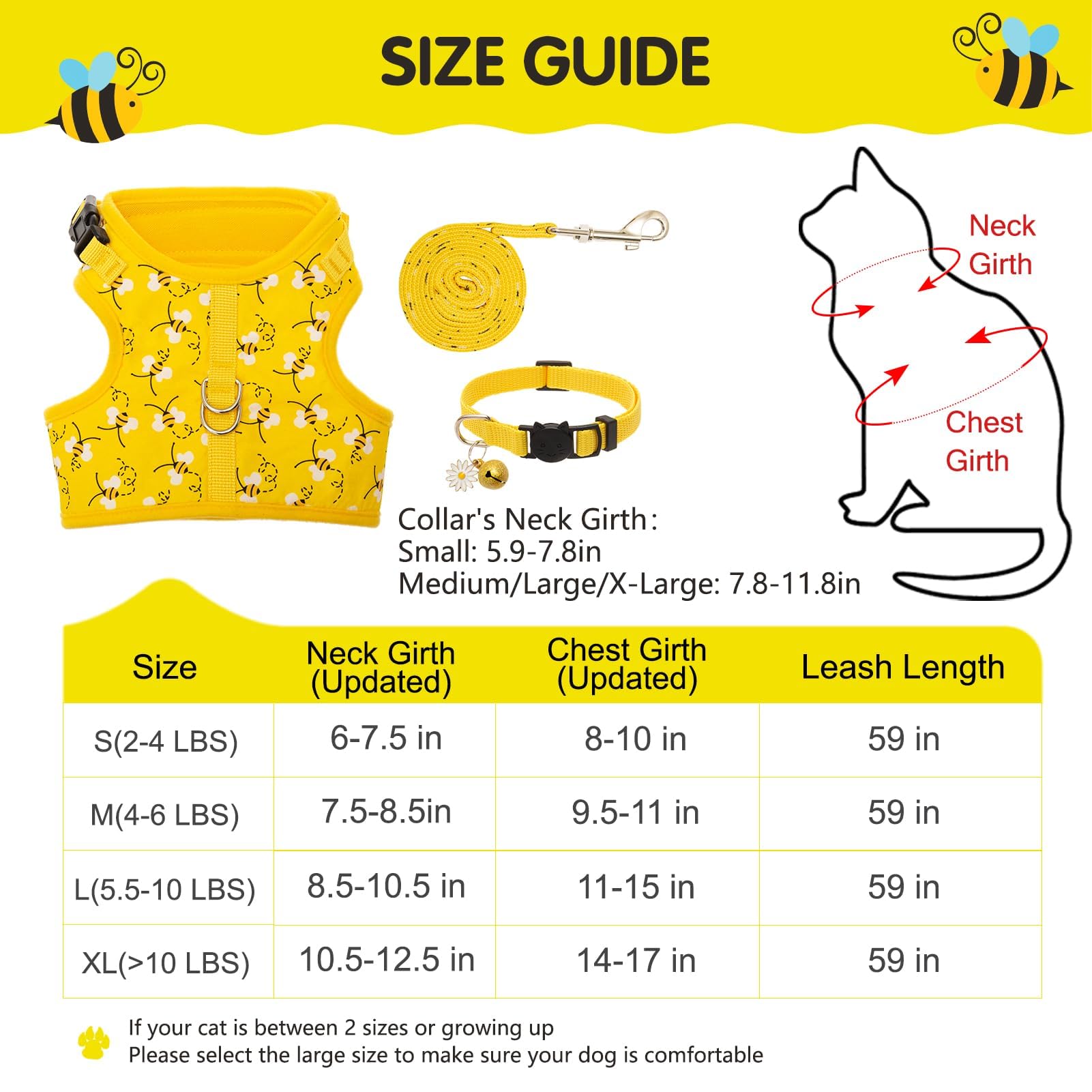 Bingpet Cat Harness With Leash And Collar For Walking - Escape Proof With 59 Inches Leash - Adjustable Soft Vest Harnesses For Medium Large Cats