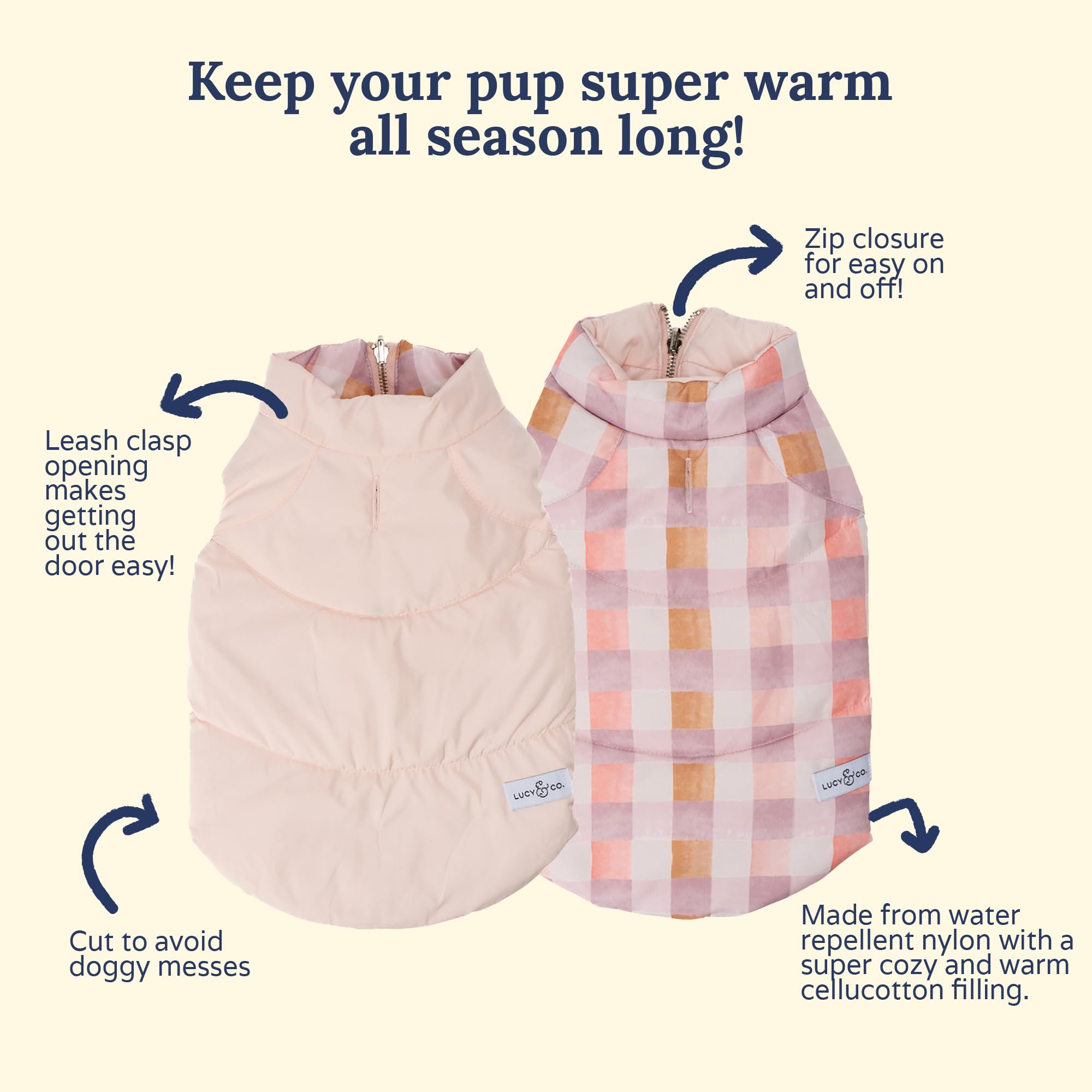 Lucy & Co. The Daisy Delight Reversible Puffer Vest (Pets) For Small Dogs, Medium Dogs And Large Dogs - Large - Pink Purple Tan