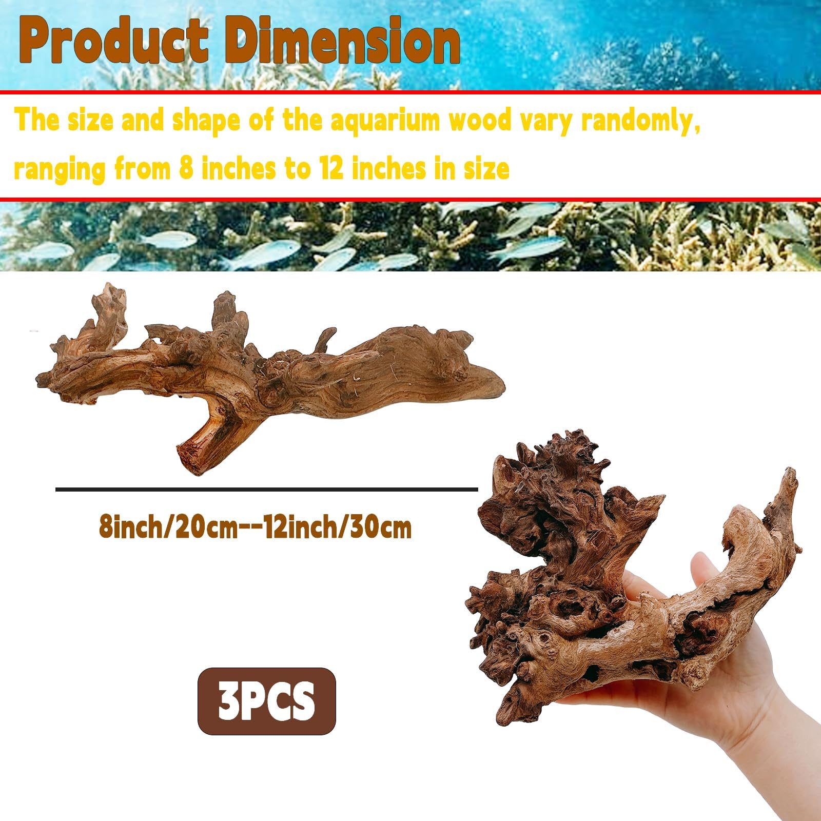 Hamiledyi Aquarium Driftwood 3PCS Natural Trunk Driftwood Assorted Branches 8-12 Reptile Wood Decor Terrarium Ornament Fish Tank