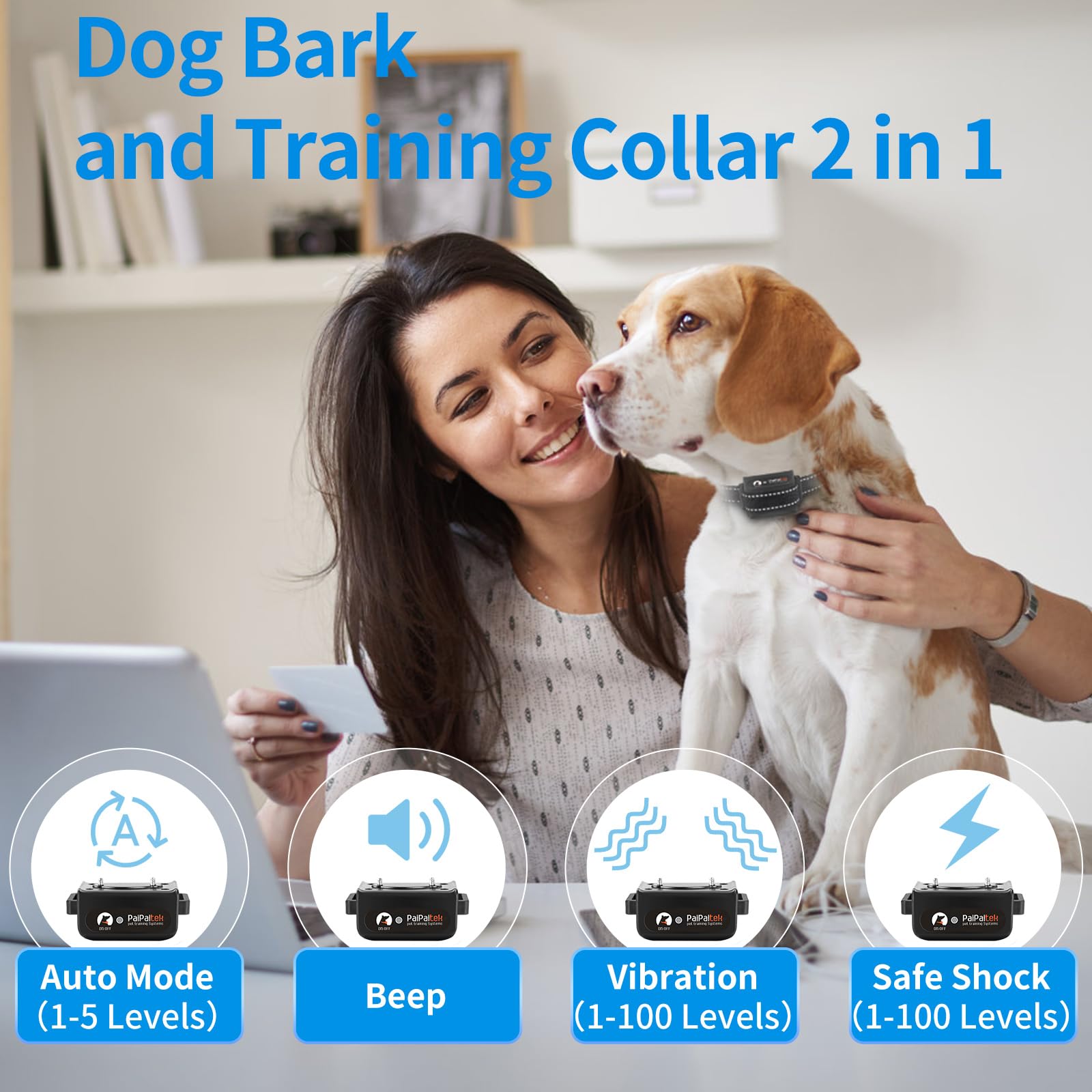 Paipaitek 2 In 1 Dog Bark Collar And Training Collar - Smart Bark And Shock Collar Combo, Automatic Bark Collar For Large Dog Wi