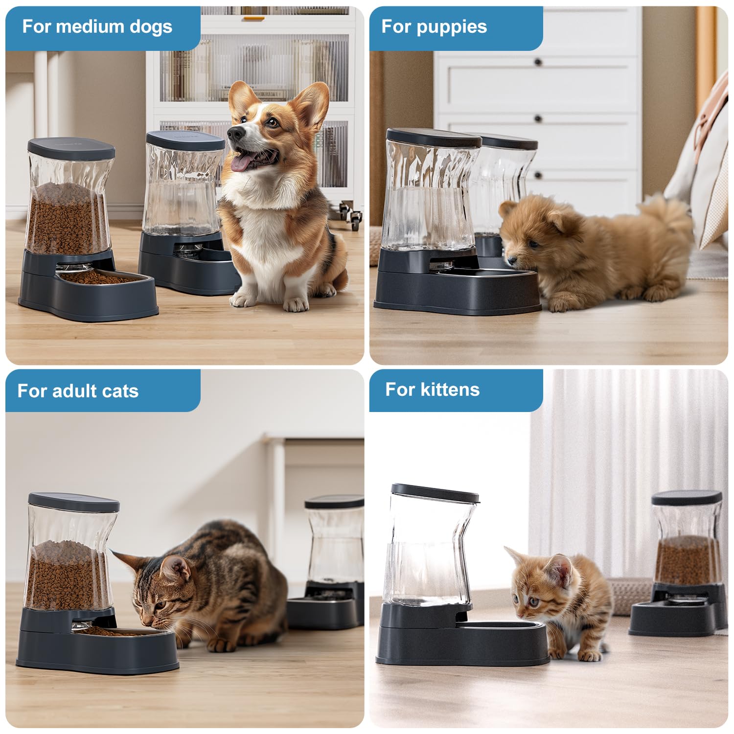 Gardner Pet Automatic Dog Water Dispenser Gravity Stainless Steel Waterer & Food Feeder Set, 100% BPA Free Large Capacity Feedin
