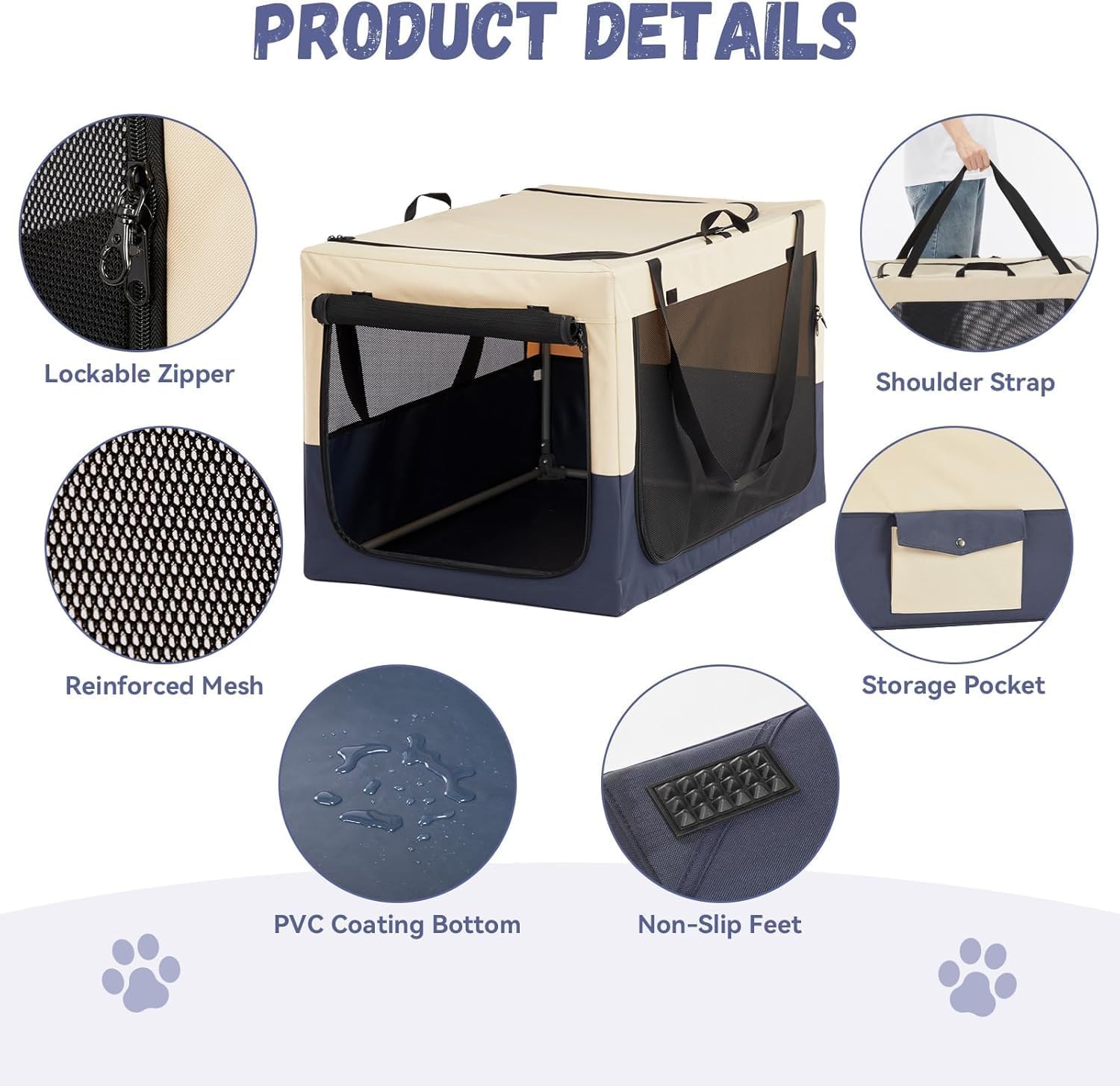 A4Pet Soft Dog Crate, Folding Dog Crate - 30 Inch Adjustable Stainless Steel Frame, Lightweight, Durable And Portable Crate With