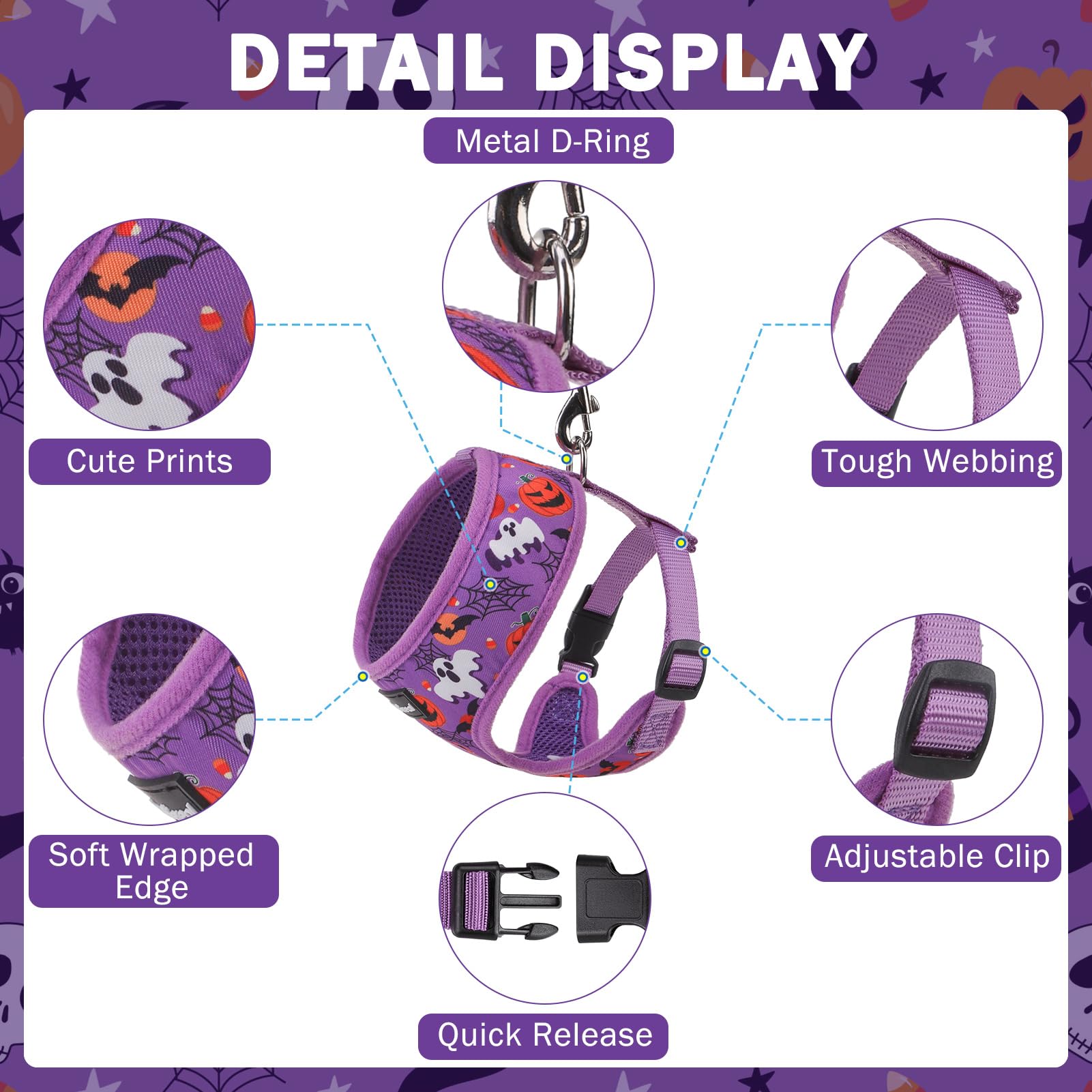 Scenereal Small Dog Harness Collar And Leash Set, Adjustable No Pull Pet Harnesses, No Chock Soft Mesh Step In Vest Halloween Co