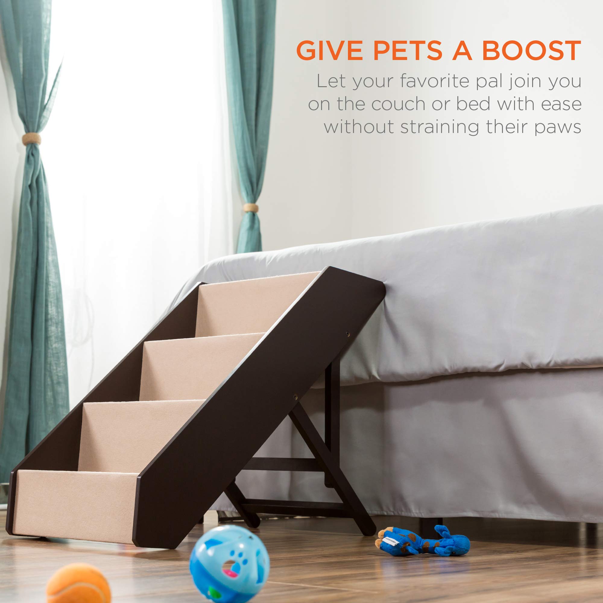 Best Choice Products 4-Step Foldable Wooden Pet Stairs, Non-Slip, Brown, Ideal for Small to Large Dogs & Cats, No Assembly Required