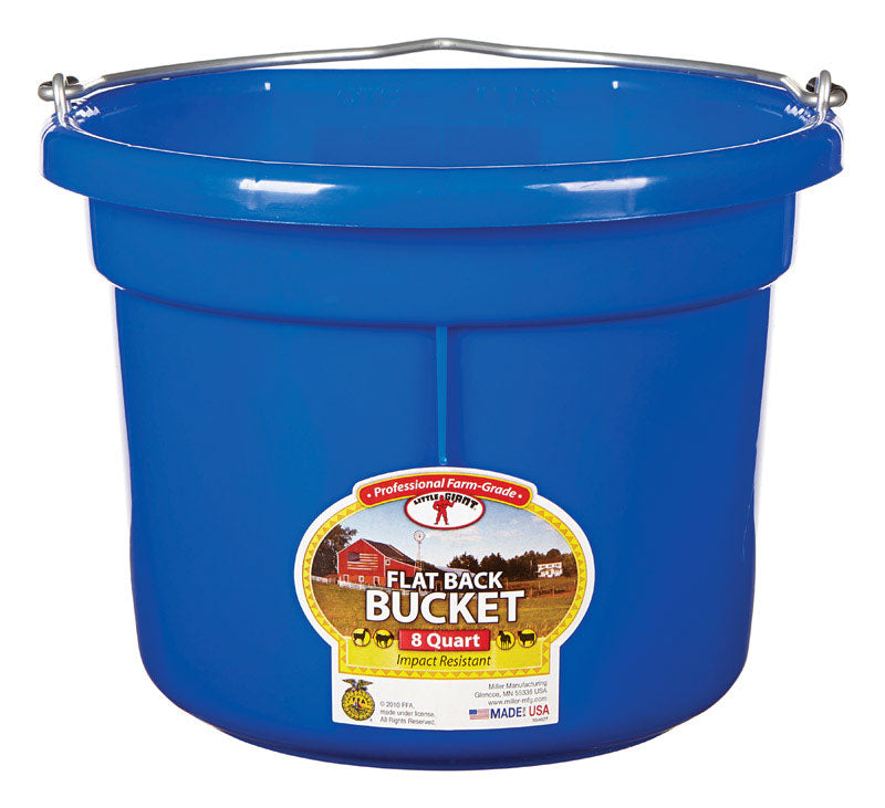 Miller Manufacturing P8FBBLUE Plastic Flat Back Bucket for Horses, 8-Quart, Blue