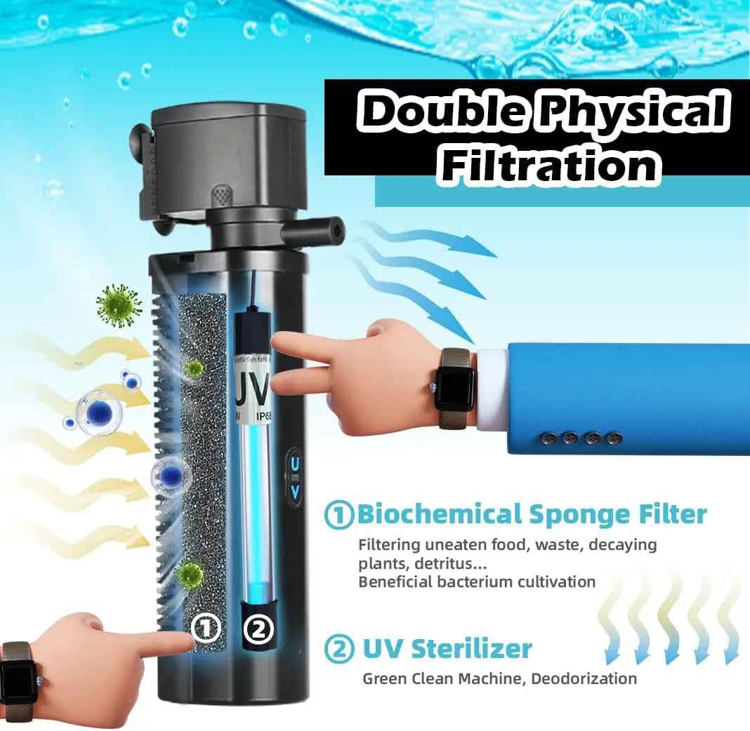 75-200 Gallon Aquarium UV Filter 300GPH Submersible
