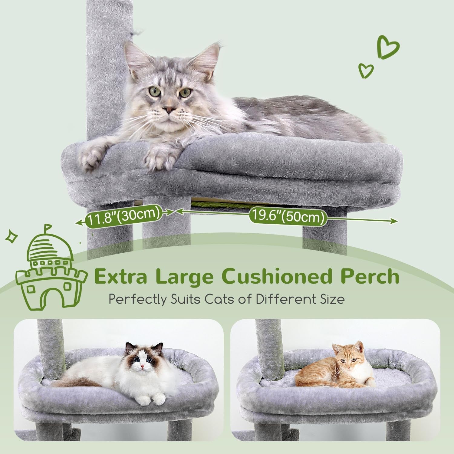 50-Inch Heavy Duty Cat Tree for Large Cats with Scratching Board & Condos