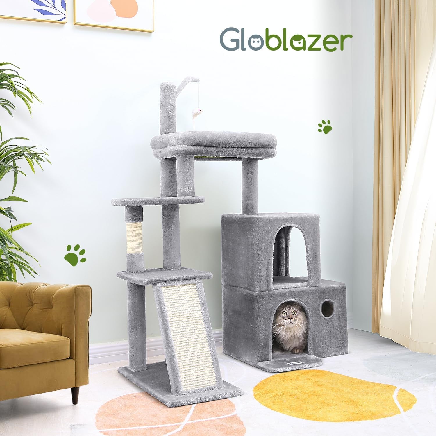 50-Inch Heavy Duty Cat Tree for Large Cats with Scratching Board & Condos